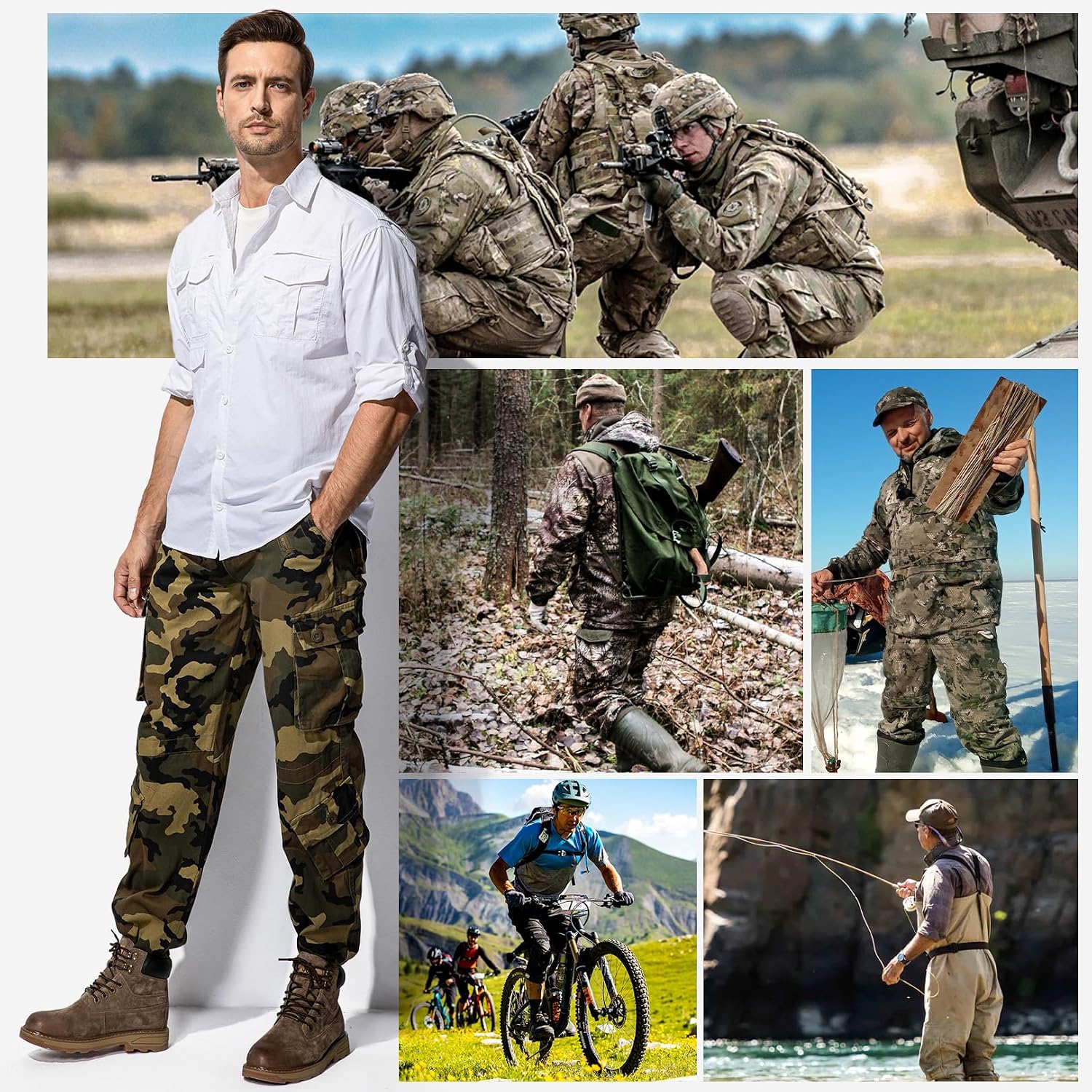 Mens Cargo Pants Camo Work Tactical Rip Stop BDU Casual Army Military Pants | 100% Cotton,Wear Resistant,Breathable,Sweat-absorbent,Men's Wild Cargo Pants with 8 Pockets,Relaxed Loose Fit Hiking Pants