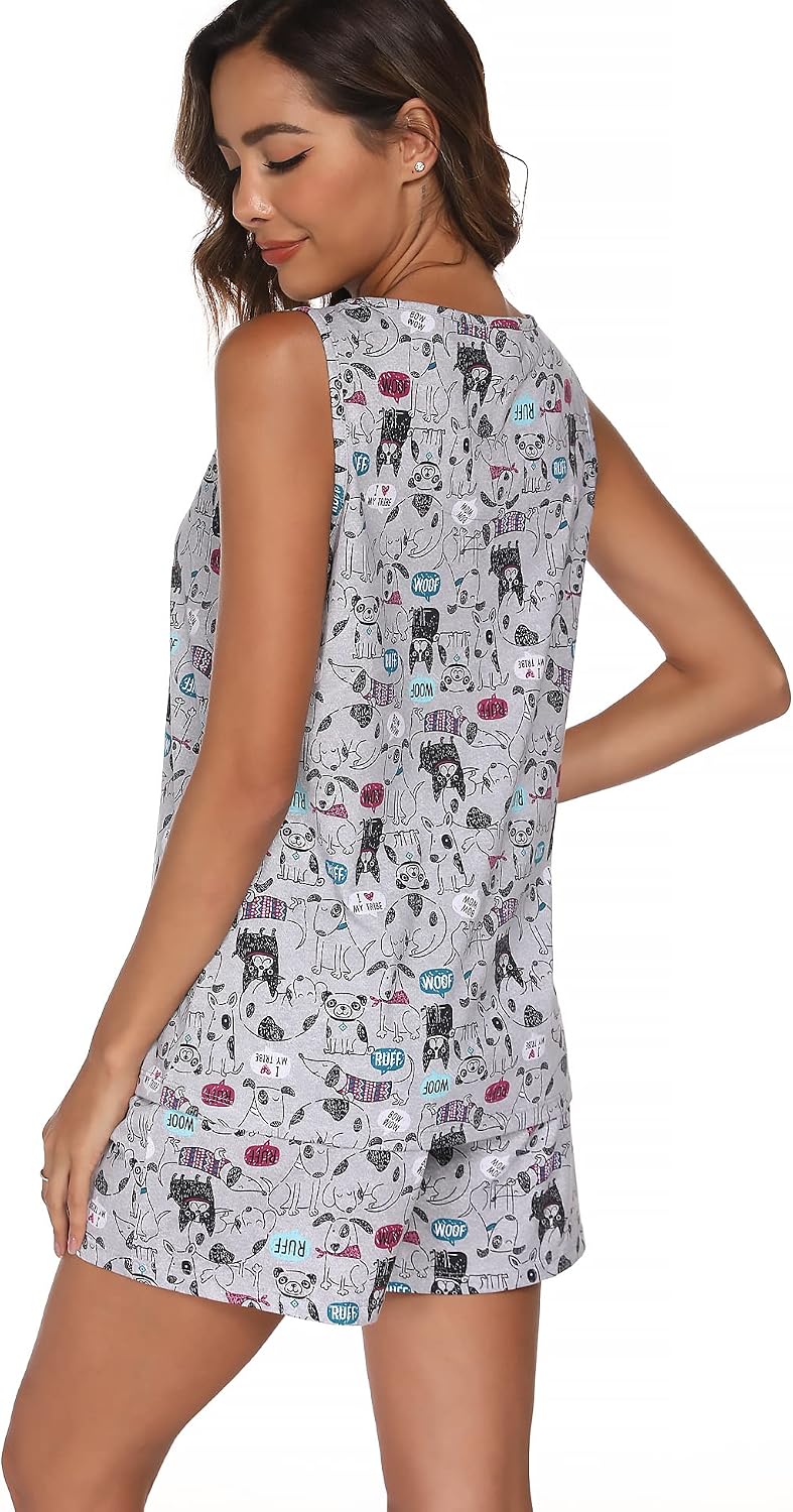 ENJOYNIGHT Womens Pajama Set Cotton Summer Sleep Tank and Shorts Pjs