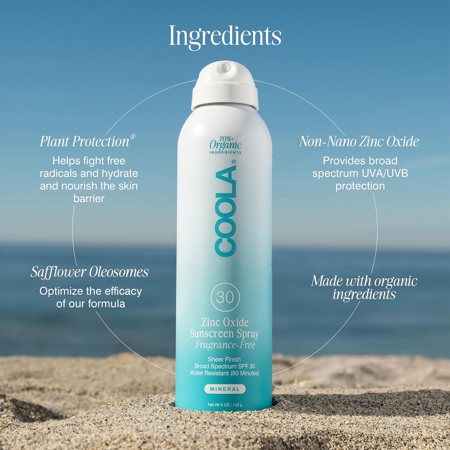 COOLA Mineral Sunscreen Spray SPF 30, Fragrance Free, 5 oz