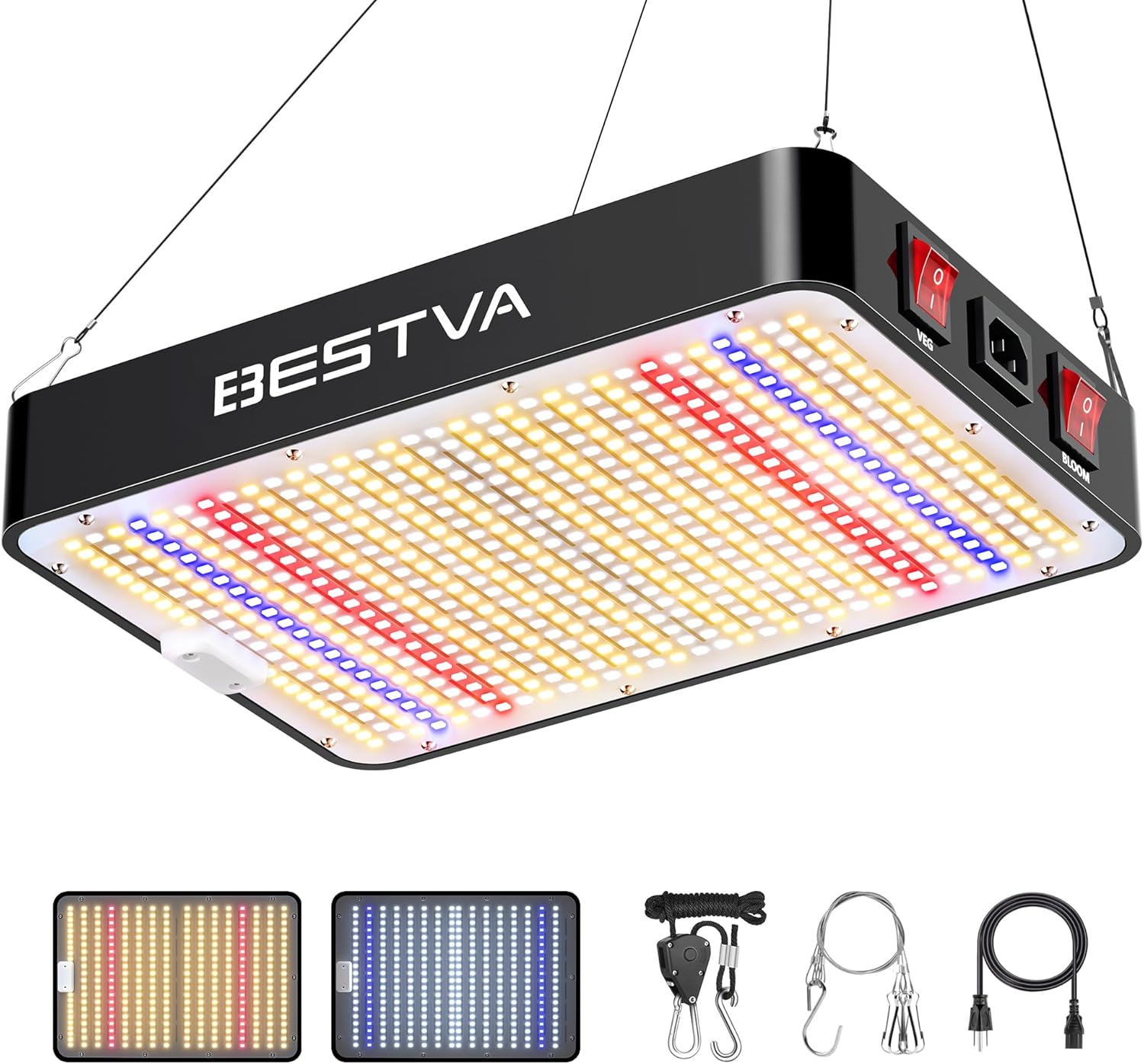 DC2000 Grow Light for Indoor Plants, Dimmable Full Spectrum LED Plant Light | BESTVA 200W LED Plant Light with Veg/Bloom Mode for Indoor Growing, Plant Lamps for Seed Starting Vegetables in 3x3 Grow Tent