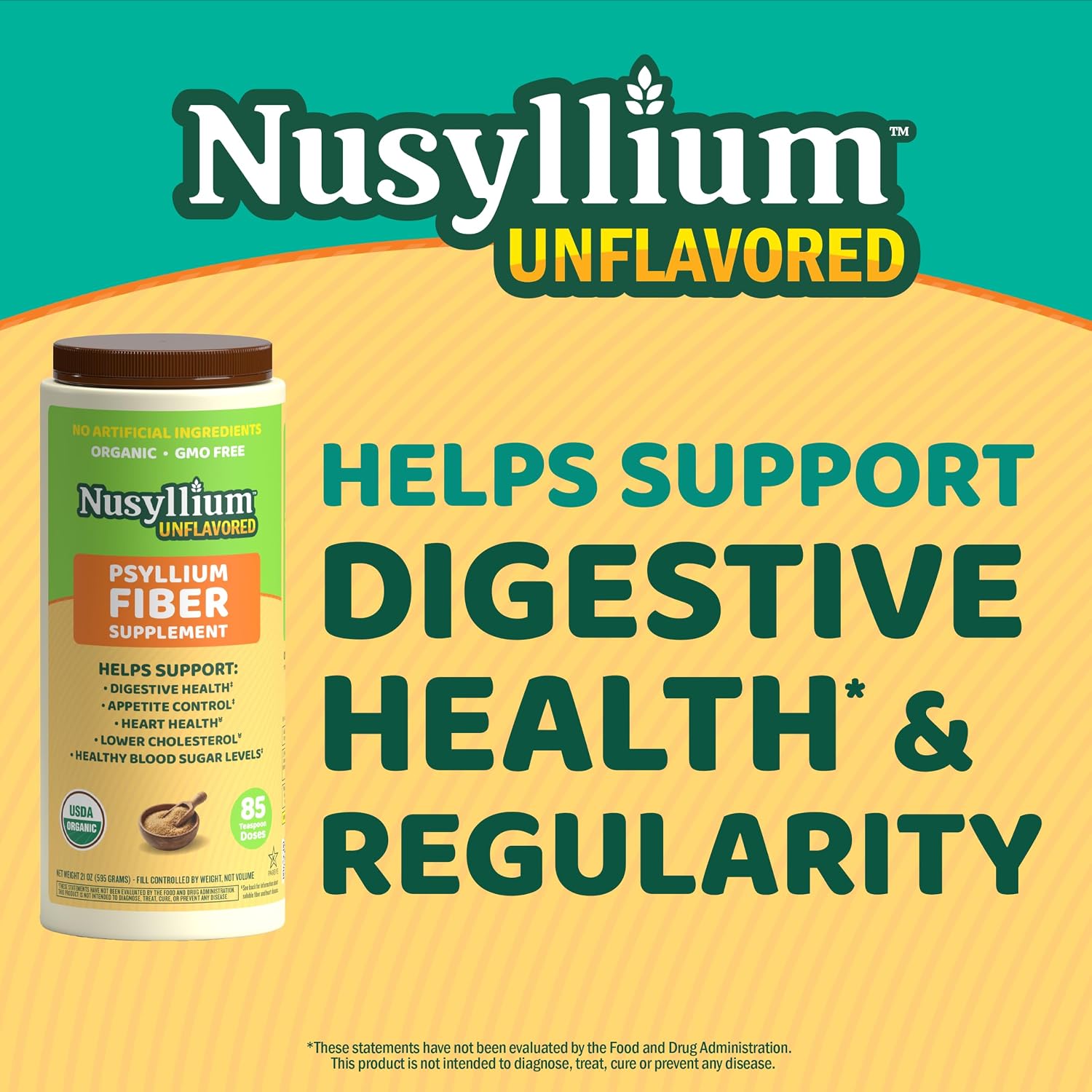 NuSyllium Psyllium Husk Powder USDA Organic, 21 Oz, Dietary Fiber Supplement with Brown Sugar, Helps Promote Digestive Health* Unflavored, 85 Servings