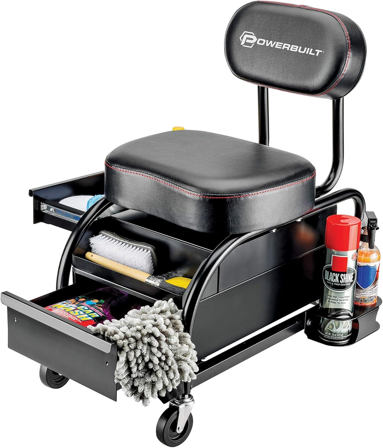 Powerbuilt 2-in-1 Rolling Creeper Seat Converts from High to Low Roller Seat, Fast, Tool-Free Conversion, Garage, Shop, Brake Jobs, Washing, Detailing