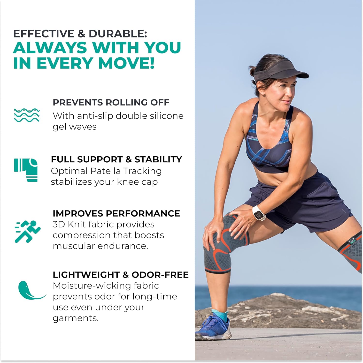 Modvel Compression Knee Brace for Women & Men - 2 Pack Knee Brace for Women Running Knee Pain, Knee Support Compression Sleeve