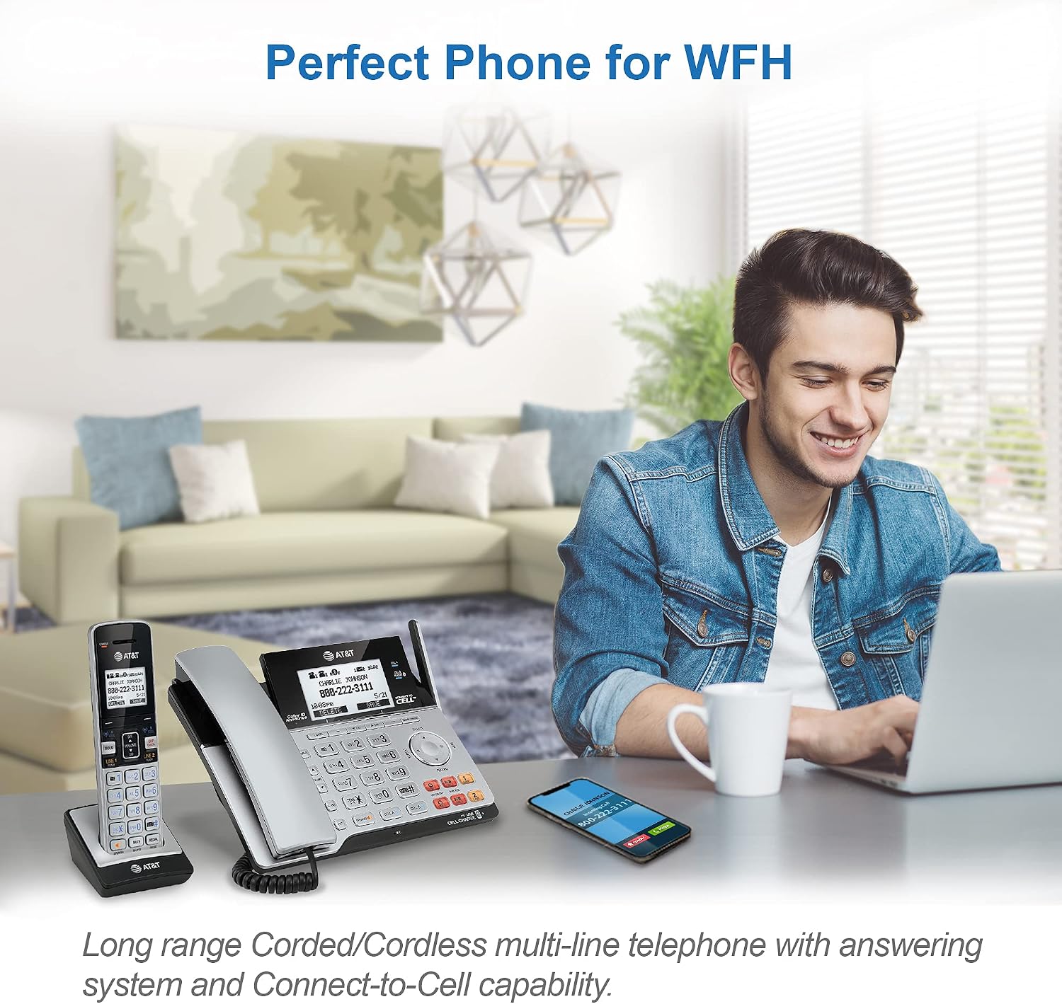 AT&T TL86103 2-Line Corded/Cordless Phone System for Small Business with Answering Machine, Connect-to-Cell Bluetooth, Caller ID, Intercom, Long Range & Expandable to 12 Handsets (Silver/Black)