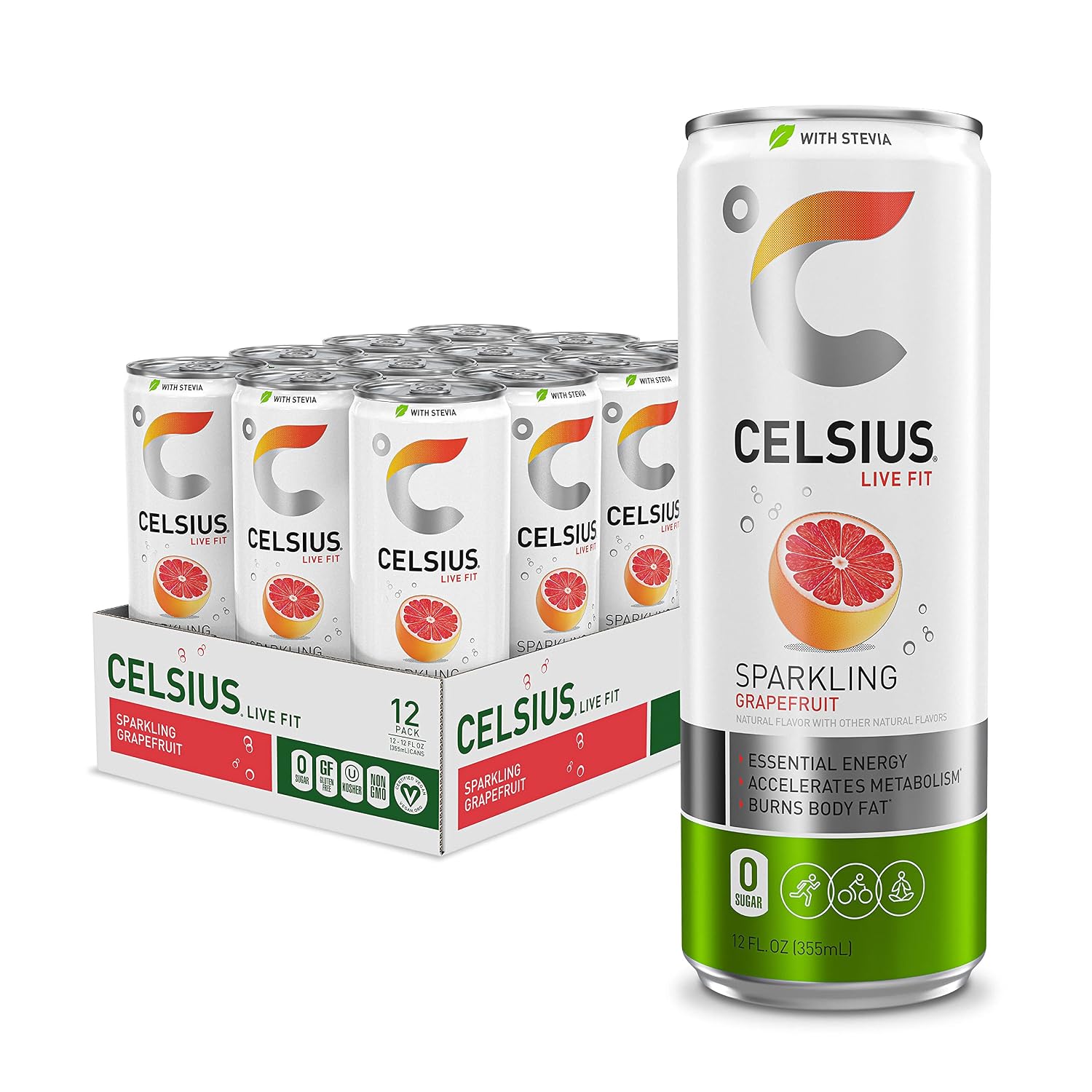 CELSIUS Sparkling Orange, Sugar Free Energy Drink, 12 Fl Oz (Pack of 4)
