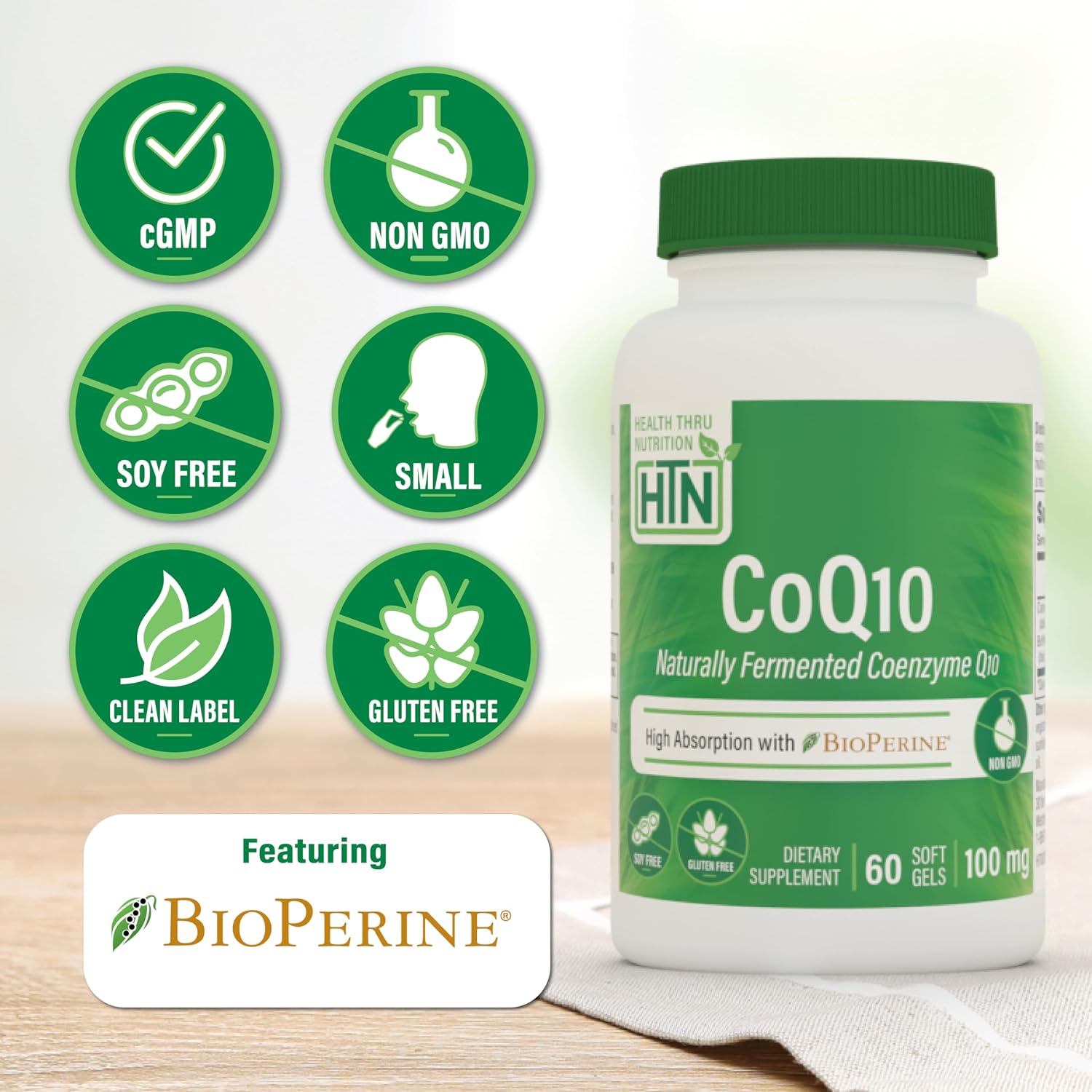 Health Thru Nutrition CoQ-10 100mg with BioPerine 120 Softgels | High Absorption Naturally Fermented USP Grade Coenzyme Q10 Supplement | 3rd Party Tested | Heart Health and Energy Support | High Absorption Naturally Fermented USP Grade Coenzyme Q10 Suppl…