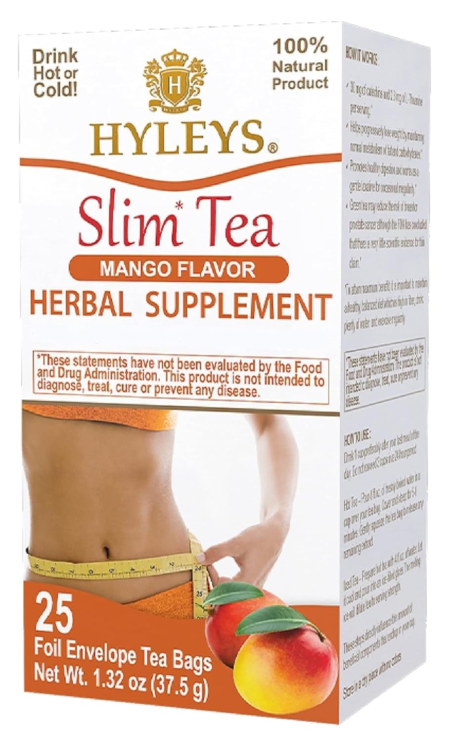 HYLEYS Slim Tea Goji Berry, Weight Loss Detox, Slimming Diet Tea, 25 Bags | Green Tea, Senna Detox & Cleanse, 3 Natural Ingredients, No Added Sugar, 1-Step Bedtime Routine, Supports Digestion