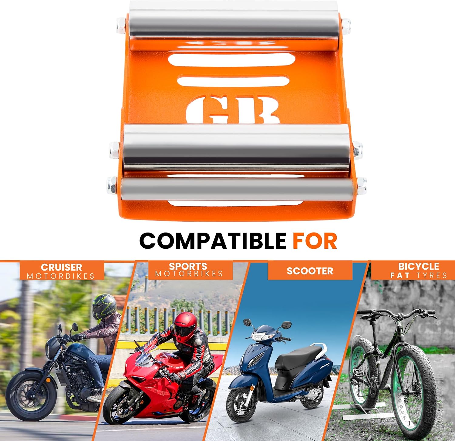 Grand Pitstop Motorcycle Wheel Cleaning Stand - Paddock Stand Replacement - Wheel Roller Stand for tire Cleaning & Chain Lubrication - GRoller Medium (Bikes < 485 lb & Tyre Width <180 mm)