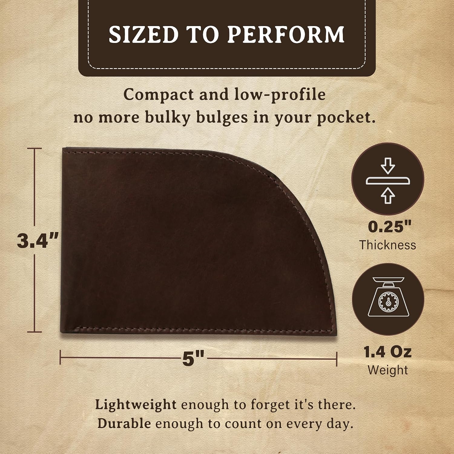 Genuine Bison Leather Wallet for Men, RFID Slim, Brown | Genuine bison leather wallet for men with RFID blocking and curved front pocket fit. Rugged slim everyday carry, brown.