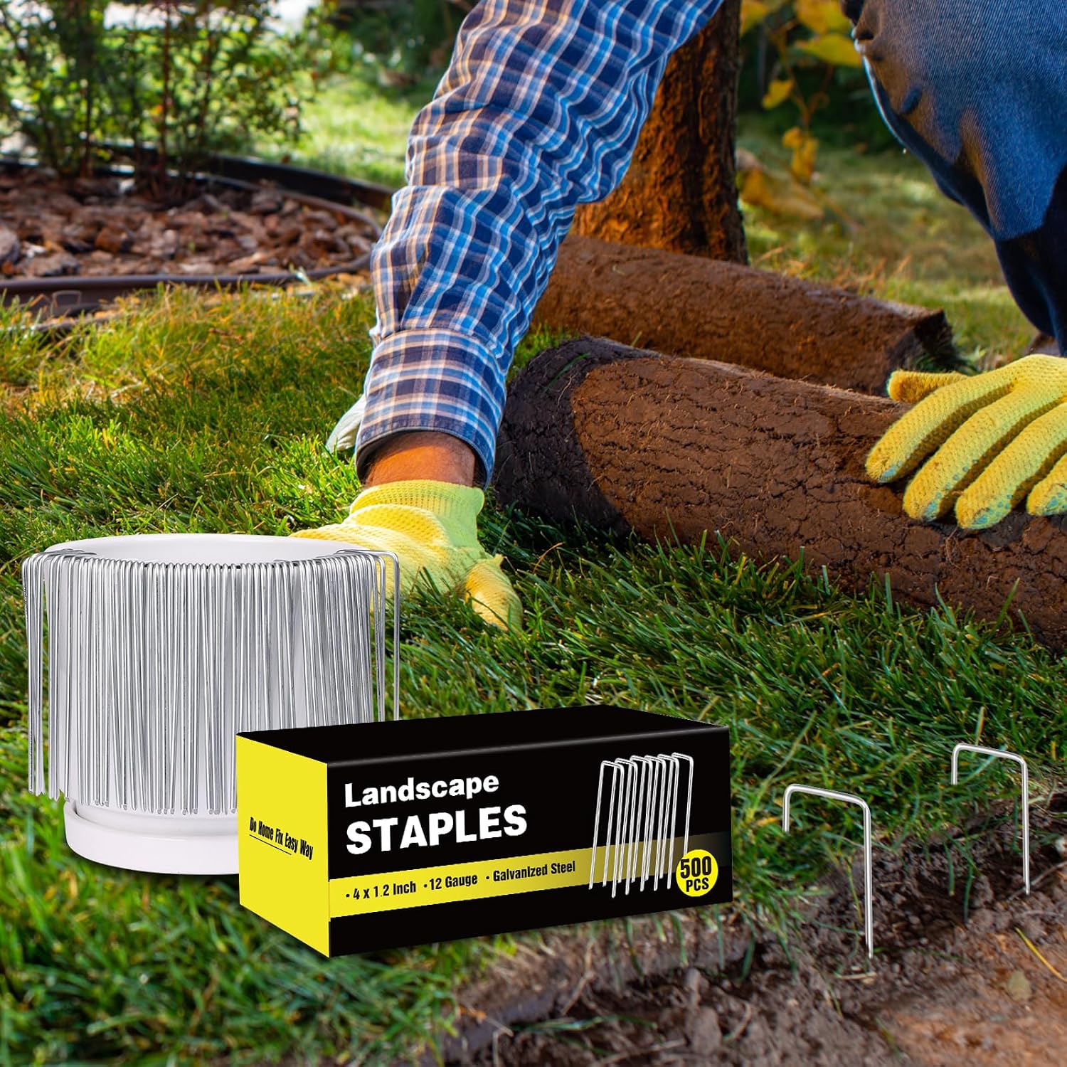 HongWay 240 Pack Landscape Staples 6 Inch, Galvanized Garden Stakes