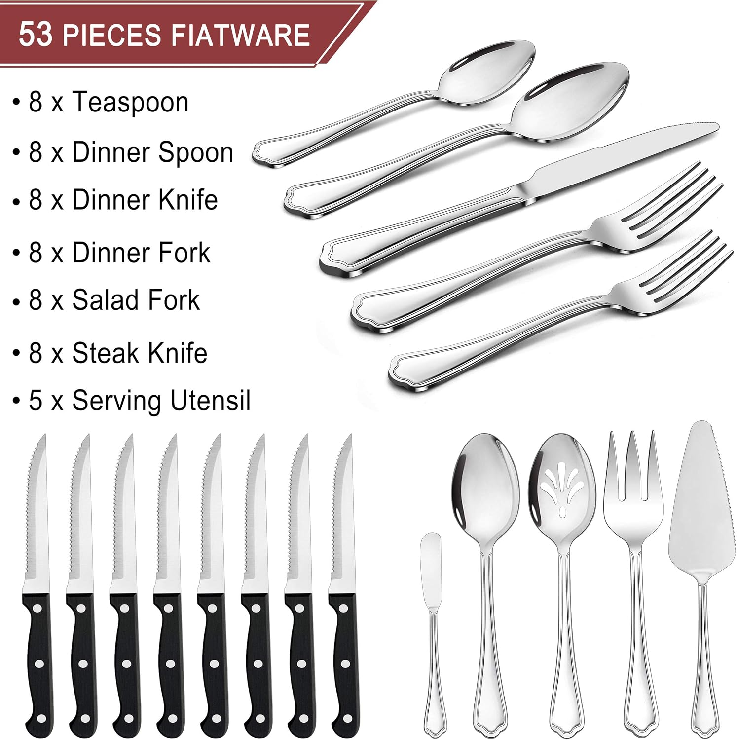 LIANYU 77-Piece Silverware Flatware Set for 12, Stainless Steel Cutlery Set