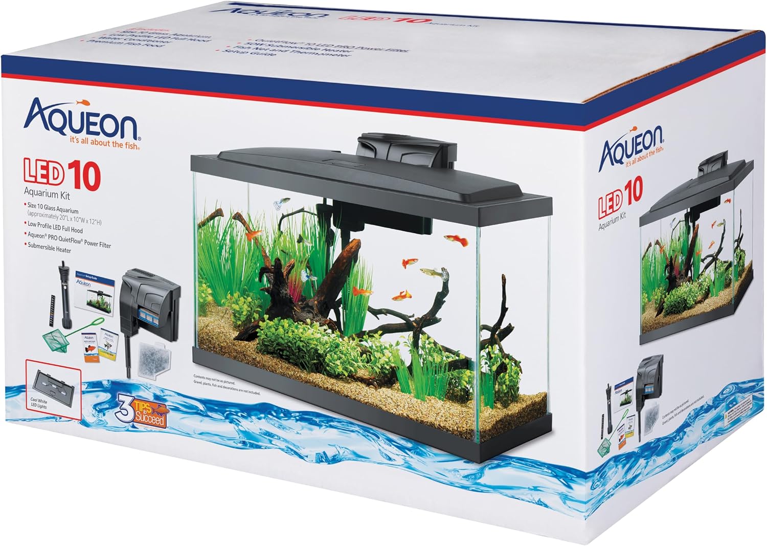 Aqueon Aquarium Fish Tank Starter Kit with LED Lighting 10 Gallon Fish Tank