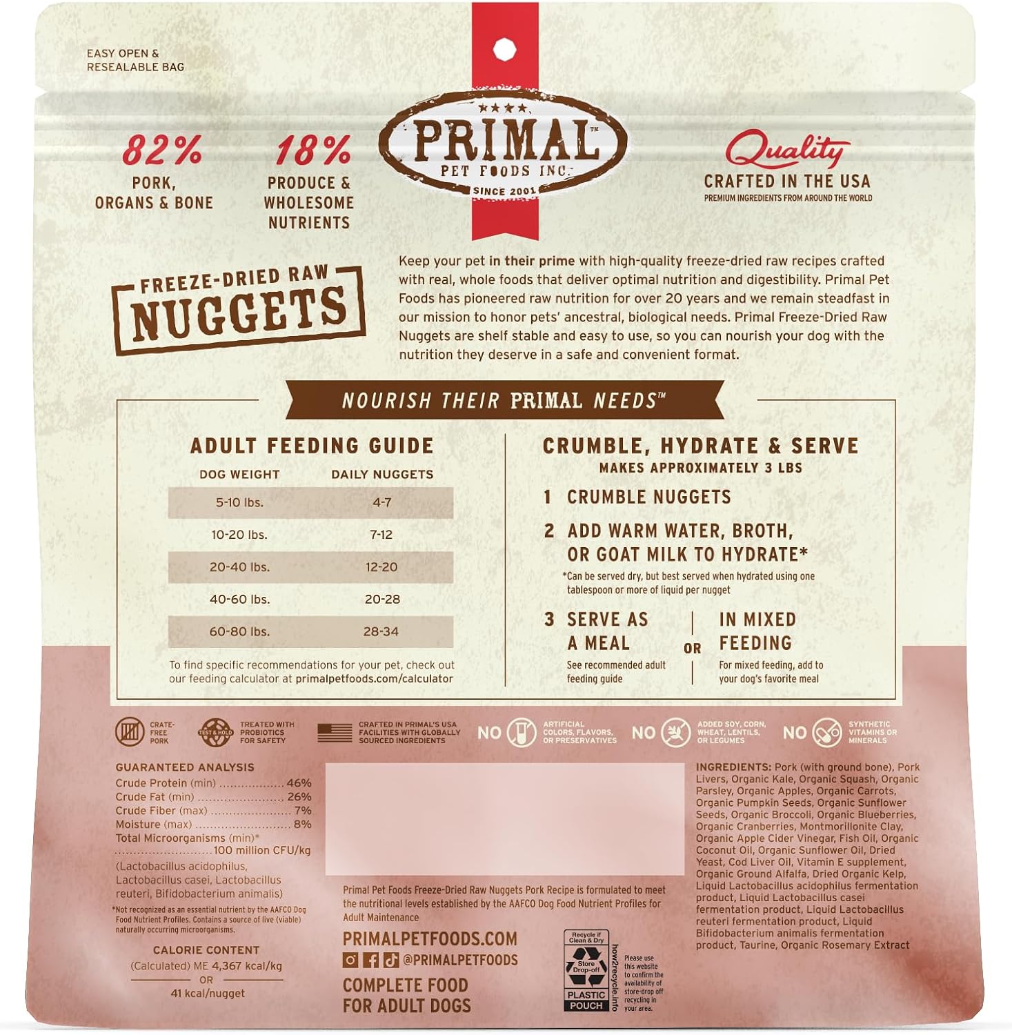 Primal Freeze Dried Raw Dog Food Nuggets, Beef, 14 oz | Complete & Balanced Nutrition, Meal, Topper or Treat, Grain-Free, High Protein, No Synthetic Vitamins & Minerals