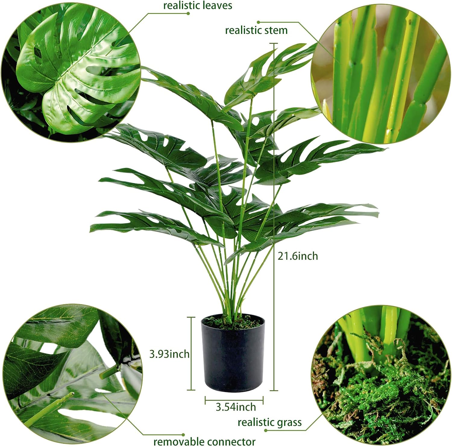 Toopify 19" Artificial Monstera Plant, Fake Plants for Indoor Outdoor Decor