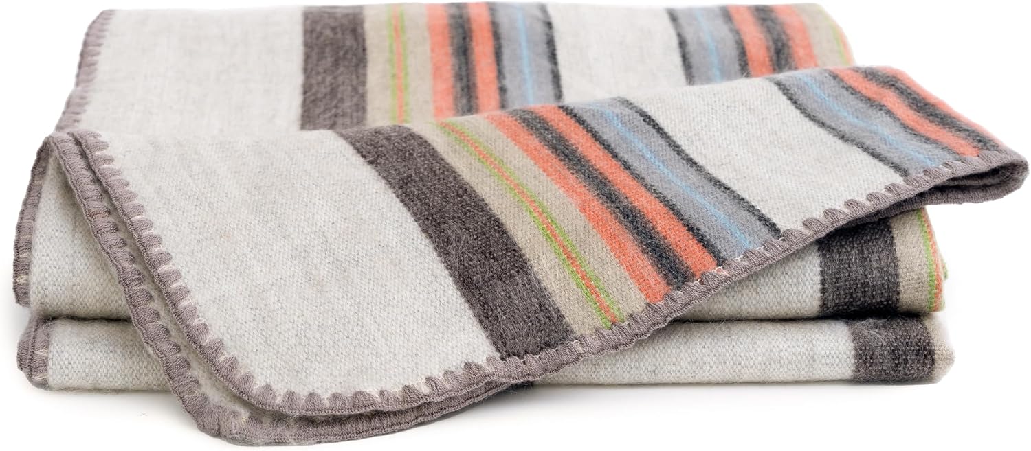 QISU Alpaca Wool Blanket Throw | Large, Beautiful, Warm, Variegated | 85 x 65 inches | Ultra-Soft, Hypoallergenic and Breathable | Non-Itchy or Scratchy Fabric (Green Variegated)