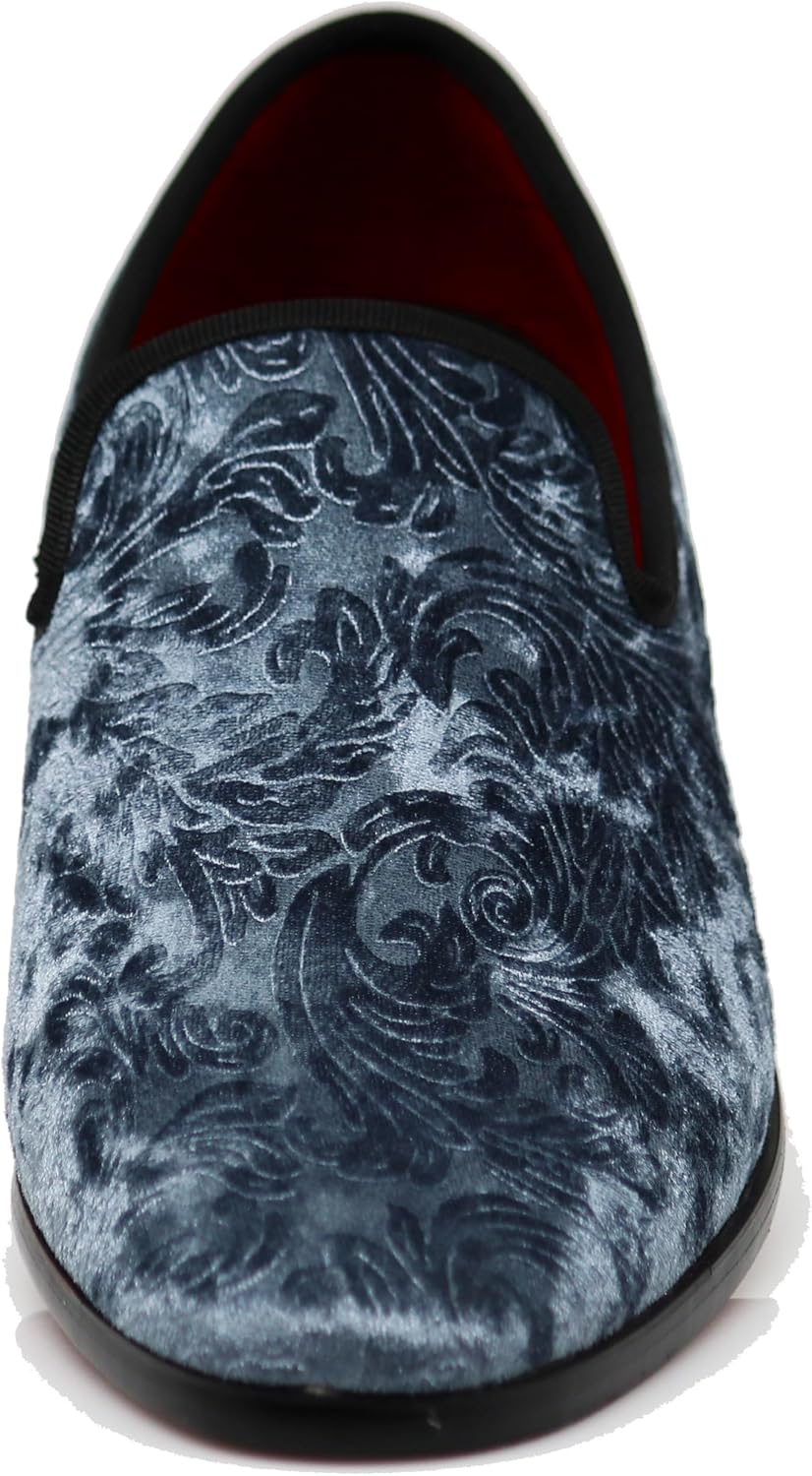 SPK35 Men's Vintage Velvet Flower Designer Dress Loafers Slip On Shoes Classic Tuxedo Dress Shoes