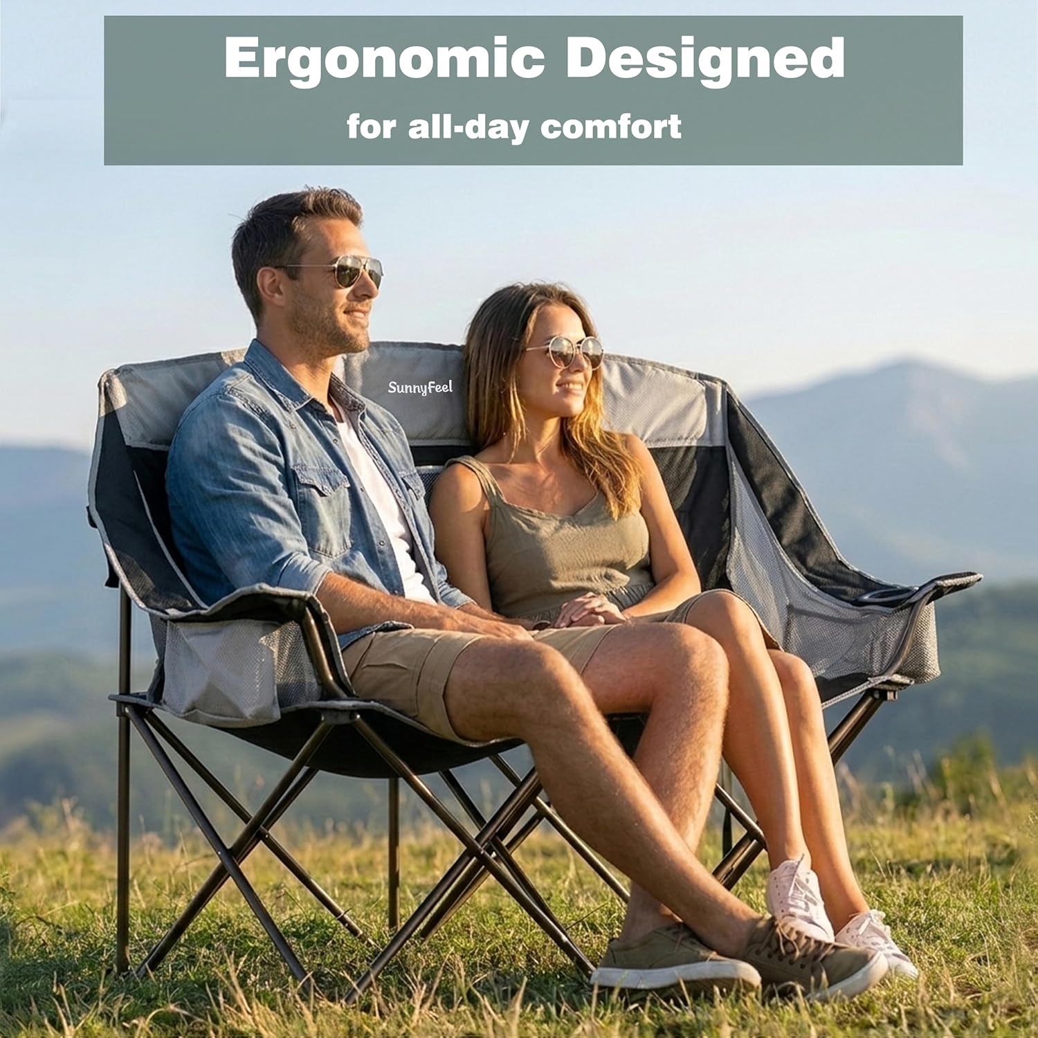 SUNNYFEEL Folding Double Camping Chair Oversized Loveseat for Adults