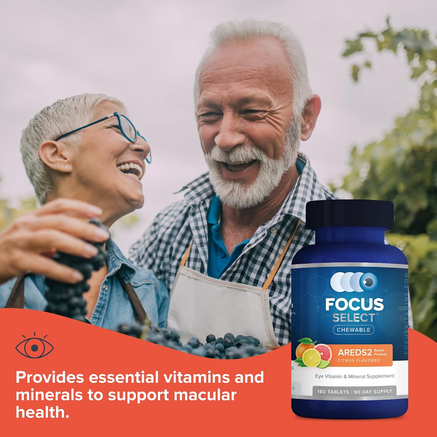 Focus Select AREDS2-Based Citrus Flavored Chewable Eye Vitamins, 180 Count | Eye supplement with lutein and zeaxanthin to support macular health