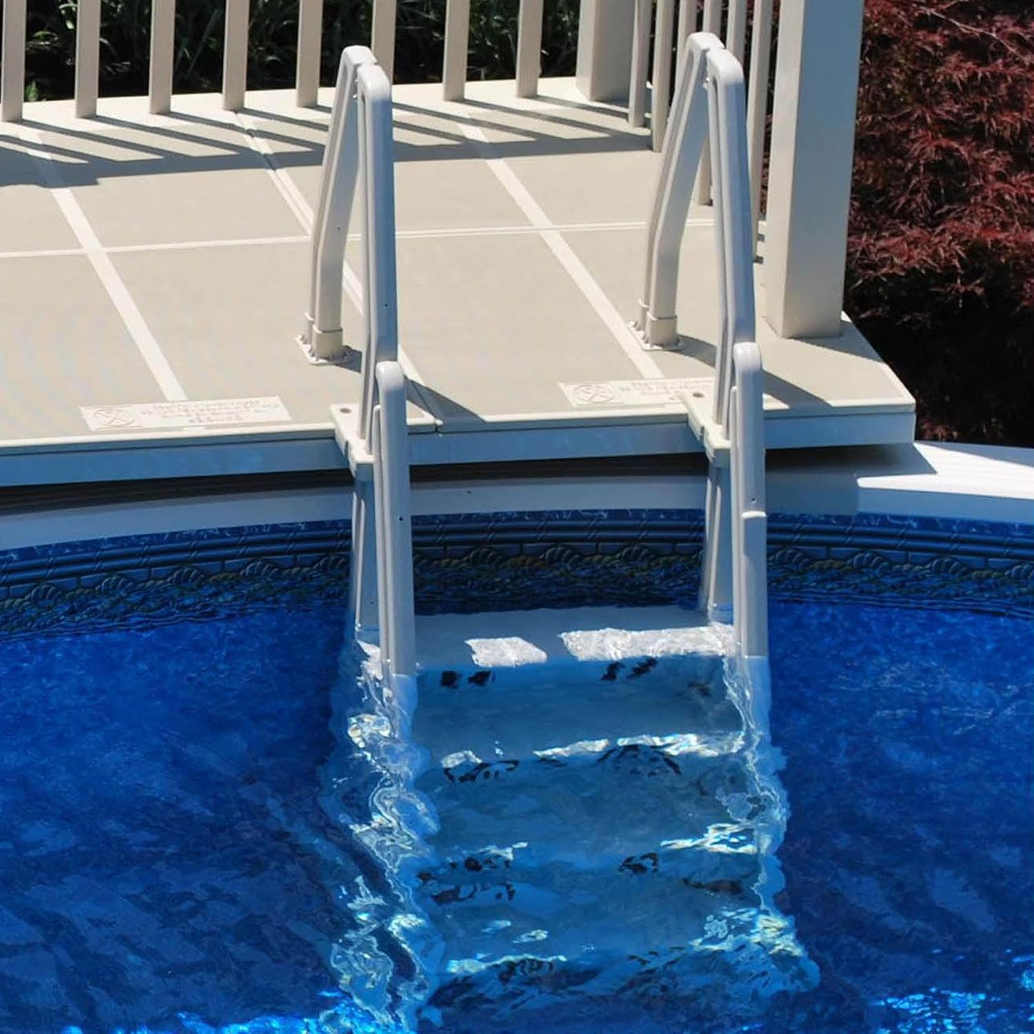 Deluxe Adjustable 24 Inch Wide in Pool Step Ladder Entry System for Above Ground Swimming Pools with Non Slip Steps, Taupe