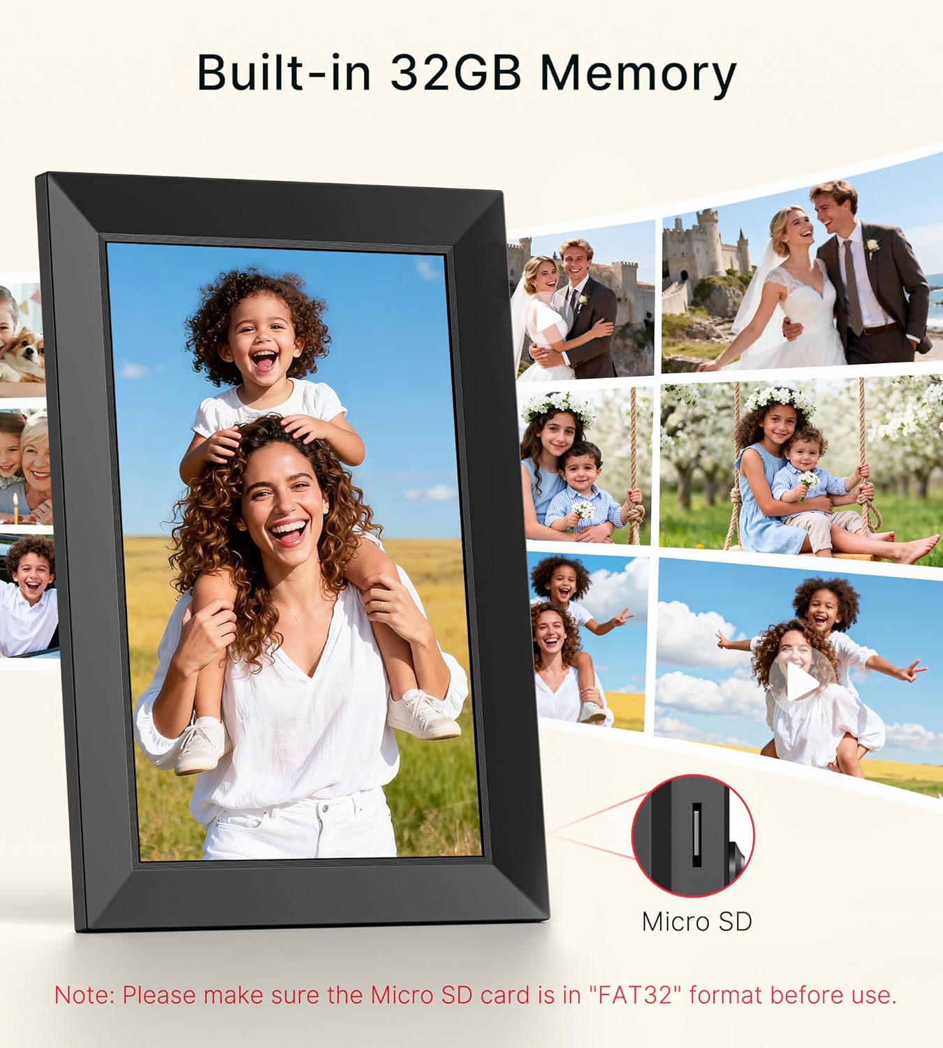 BIGASUO Digital Picture Frame, 10.1" Frameo Digital Frame WiFi with 32GB Memory, 1280x800 IPS Touch Screen