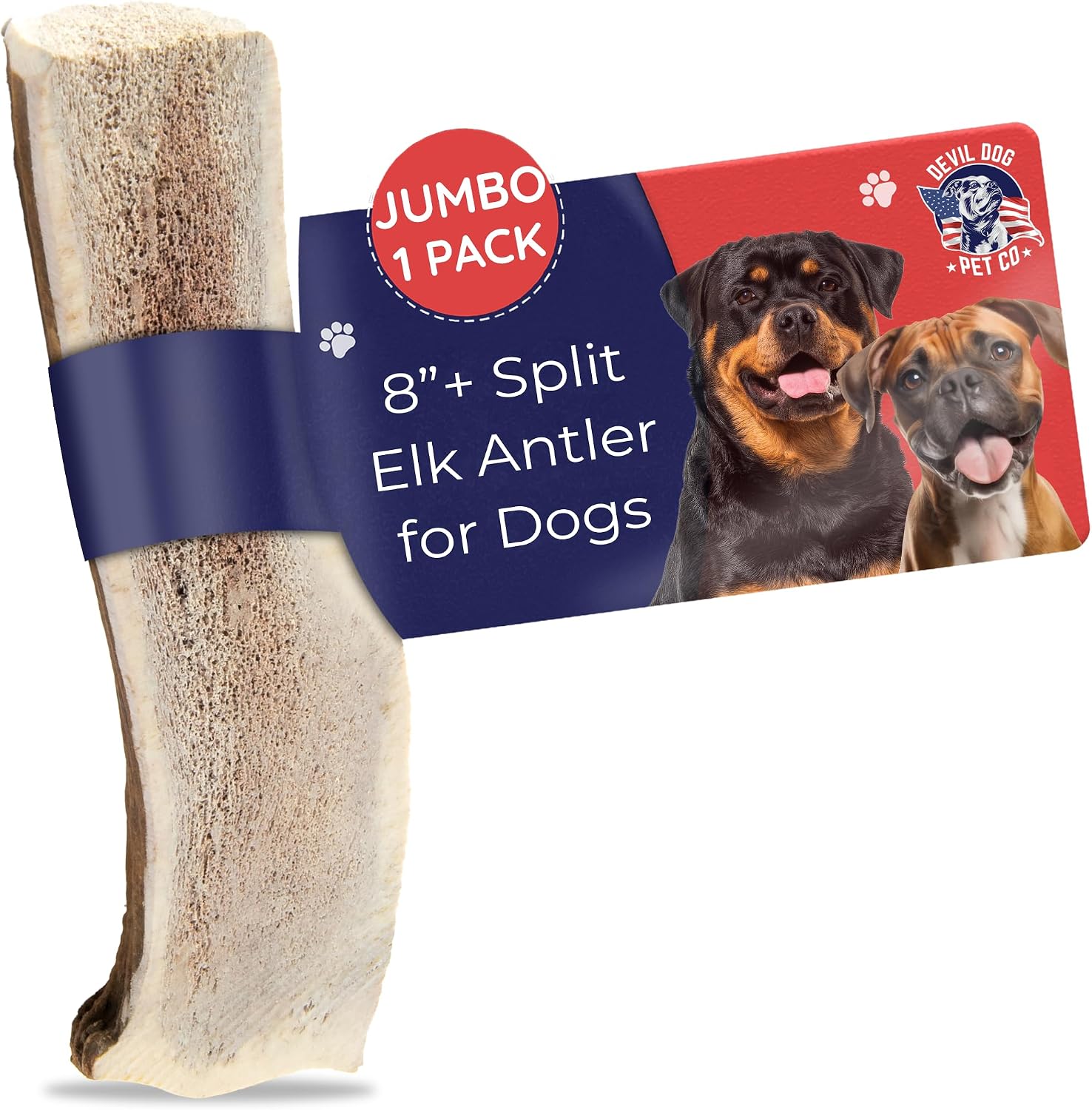 Devil Dog Pet Co Whole Elk Antlers for Dogs, Medium, Aggressive Chewers | Naturally shed Grade A Rocky Mountain elk antler, single ingredient, long lasting, 5 in+, fits breeds up to 50 lb