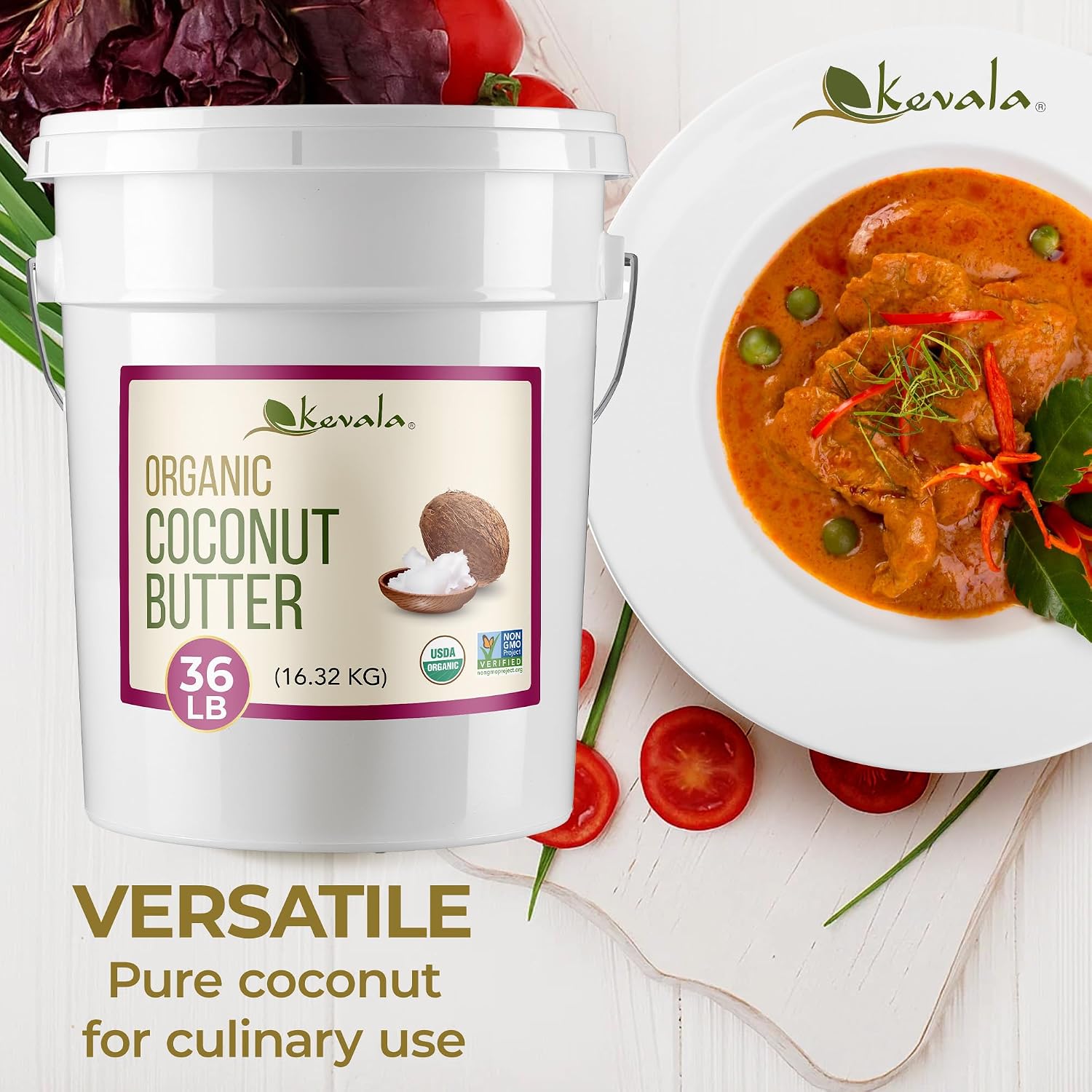 Kevala Organic Coconut Butter - 2 lb, Natural Plant Based Sandwich Spread | Coconut Cream for Cooking and Baking, Addition to Keto Snacks and Breakfast Ingredient, Dairy Free Organic Butter Spread