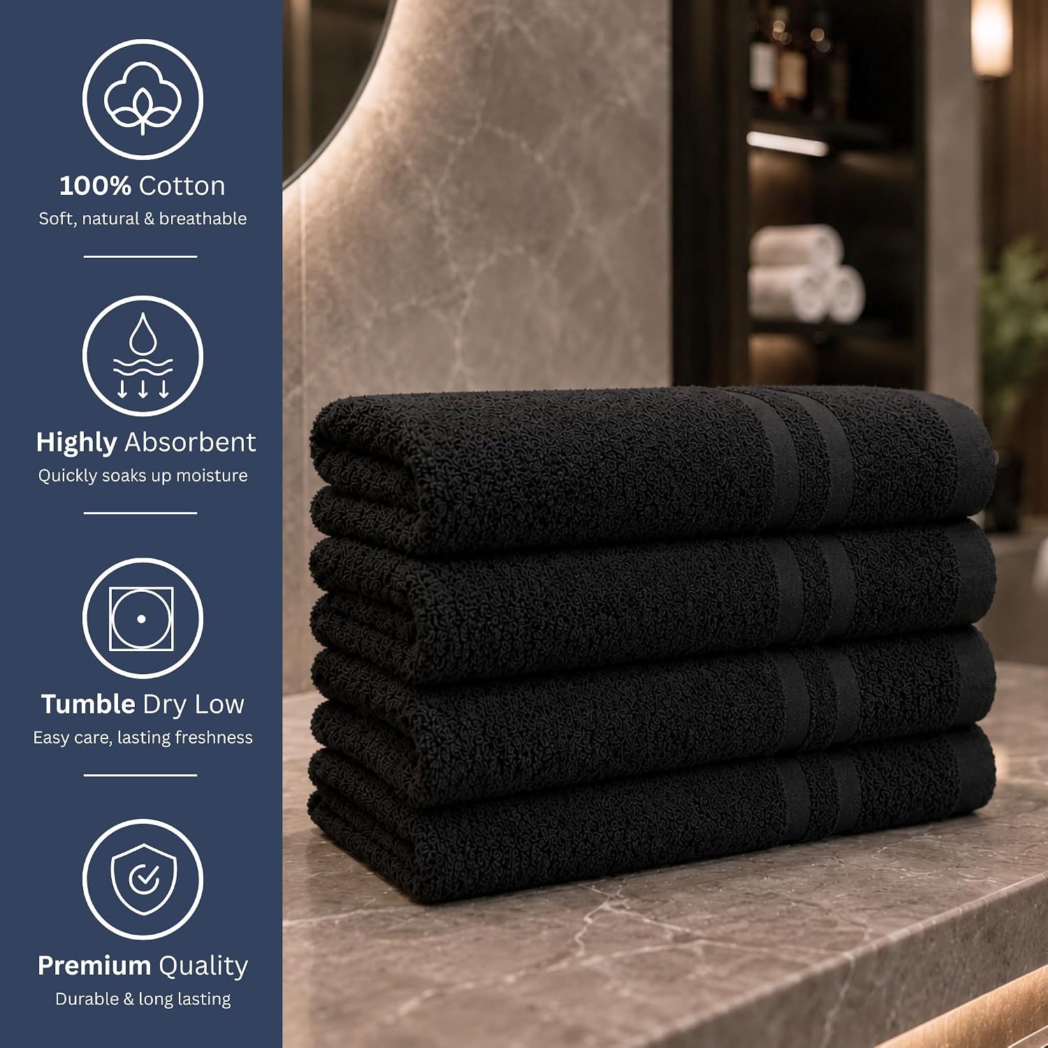 Utopia Towels Bleach Proof Salon Towels, Pack of 24, 16x27 in, Black | Bleach Safe 100% Cotton Salon Towels - Super Absorbent, Durable Ideal for Salon