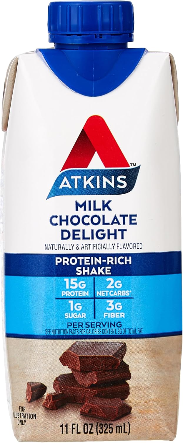 Atkins Dark Chocolate Royale Protein-Rich Shake. Rich and Creamy with Protein. Keto-Friendly and Gluten Free. (4 Shakes), 11 Fl Oz
