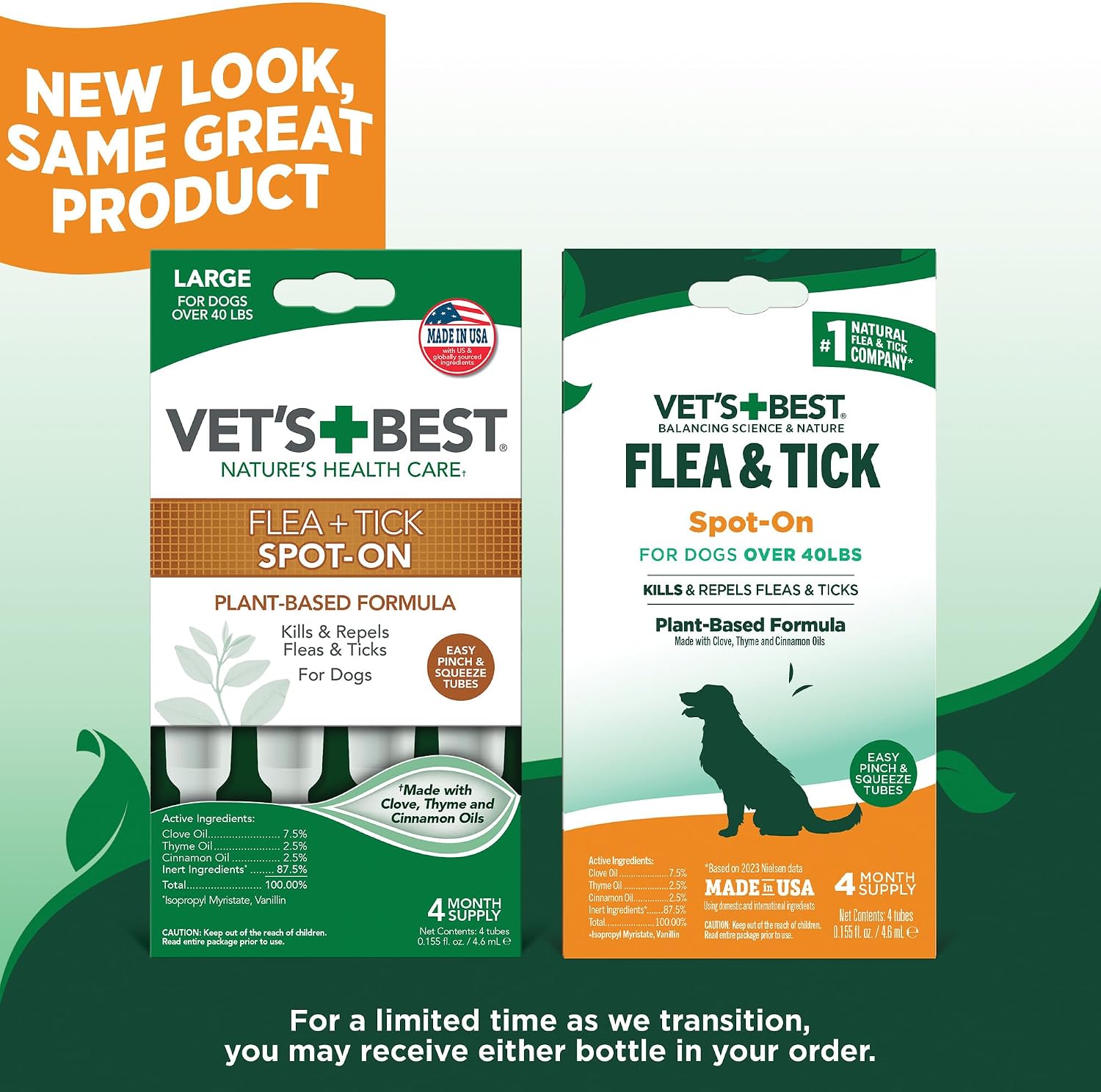 Vet's Best Flea & Tick Drops for Large Dogs, Flea Protection, 4Month Supply | Plant-Based Spot-On Treatment, Essential Oils, Helps Prevent Fleas & Ticks, Four Monthly Applications for Dogs