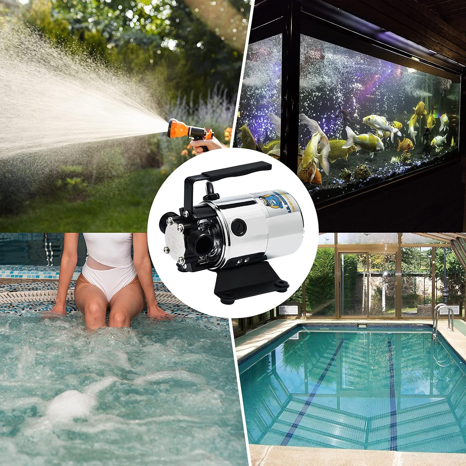 115V 330GPH Self-Priming Transfer Pump, LilMonster Auto Portable Electric Utility Water Pump with Suction Hose Kit,Bright Silver