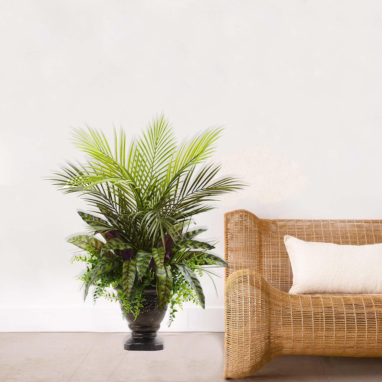 Nearly Natural 27in. Mixed Areca Palm, Fern & Peacock with Planter