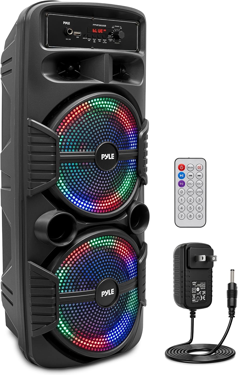 Pyle Wireless Active PA Speaker System - 1000W Portable High Powered Bluetooth Compatible Outdoor Sound Speaker w/ USB SD MP3 FM Radio AUX RCA LED DJ Lights - 35mm Stand Mount, Remote