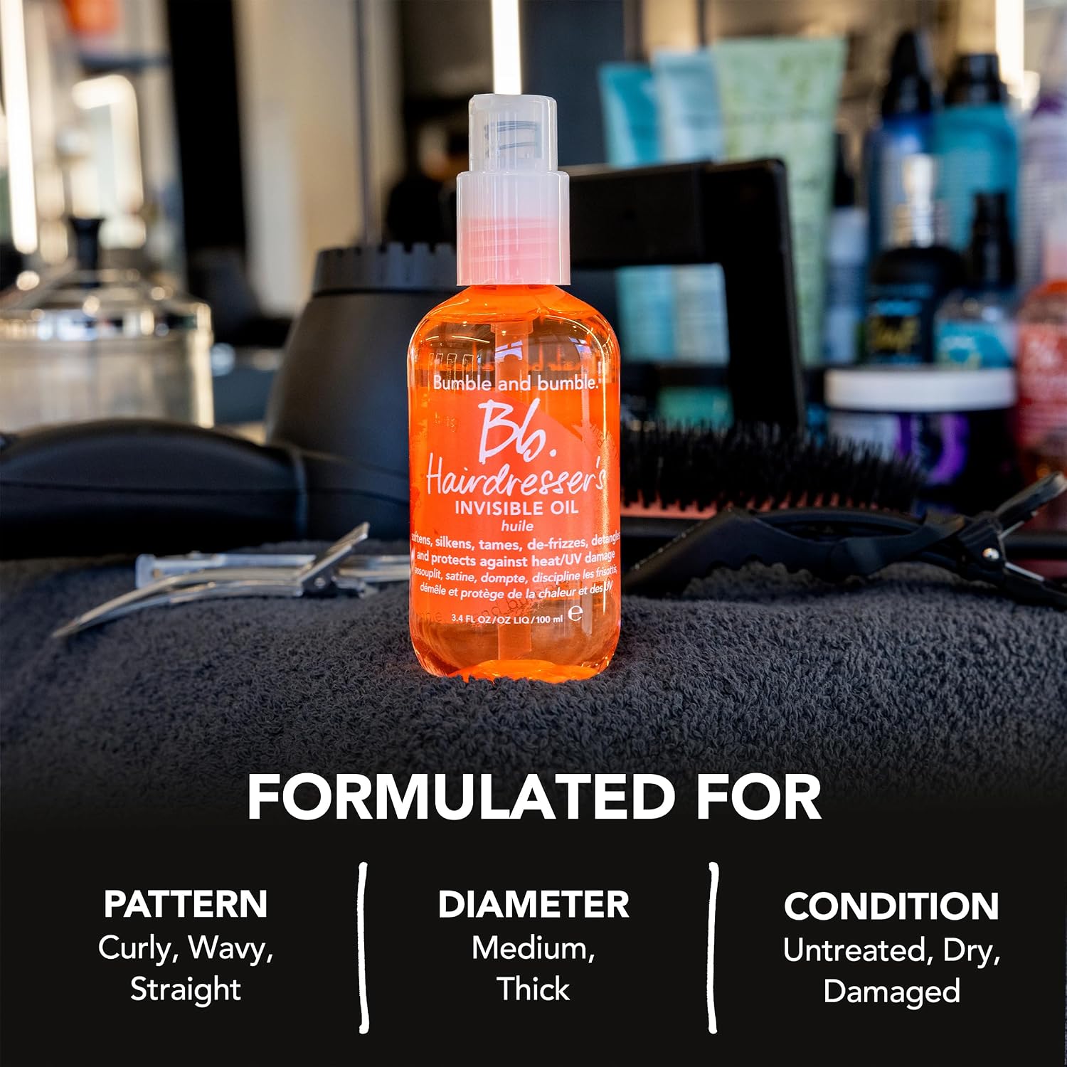 Bumble and bumble. Hairdresser's Invisible Oil Frizz-Reducing Hair Oil | Heat Protection, Frizz Control + Shine | Curly, Wavy, Straight | With Grapeseed, Coconut + Argan Oils
