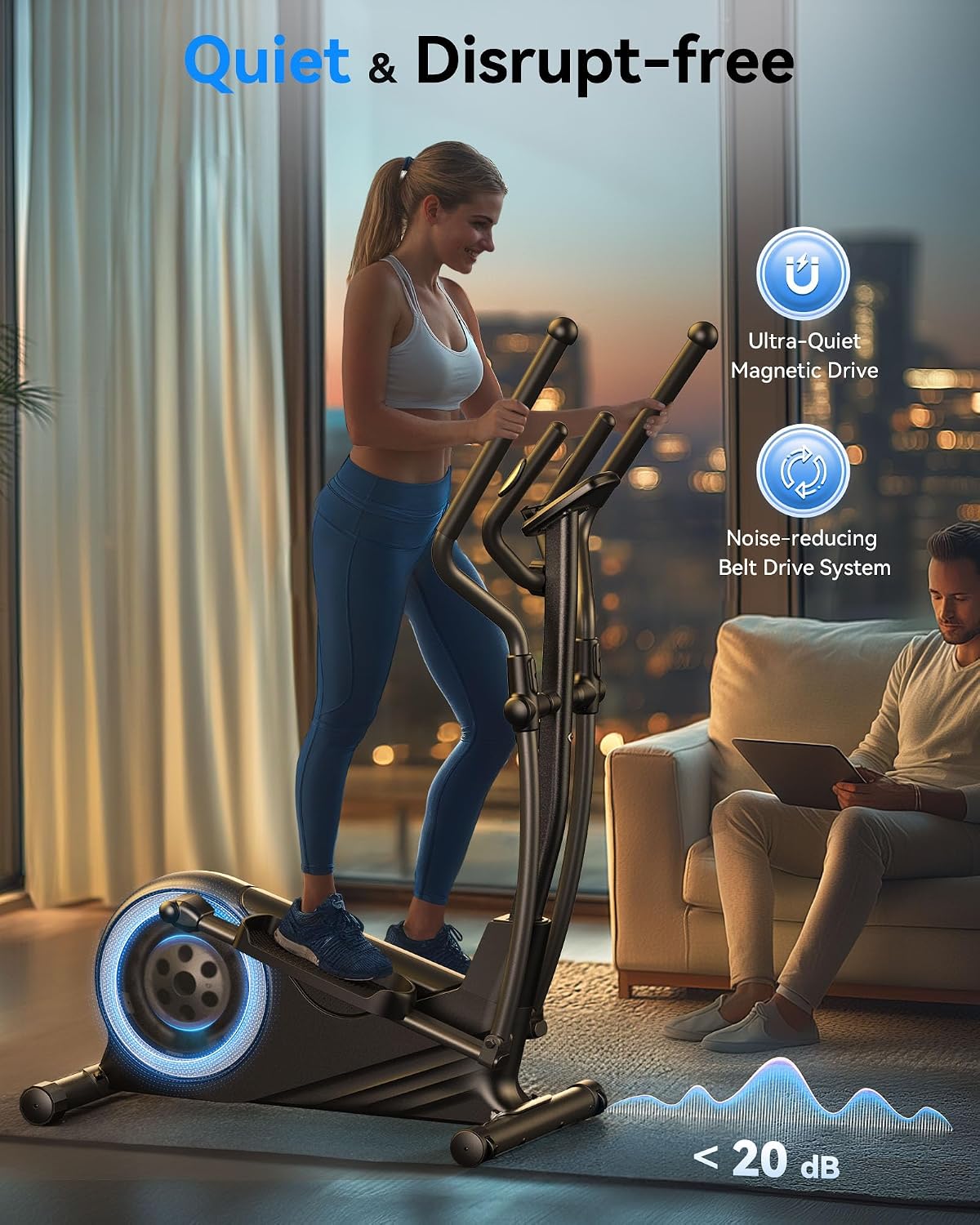 Niceday Elliptical Exercise Machine with 15.5/18/19IN Long Stride | Compact Elliptical Machine for Home Use, 16 Resistance Levels; 400LBS Stable Loading Capacity; Kinomap APP Support