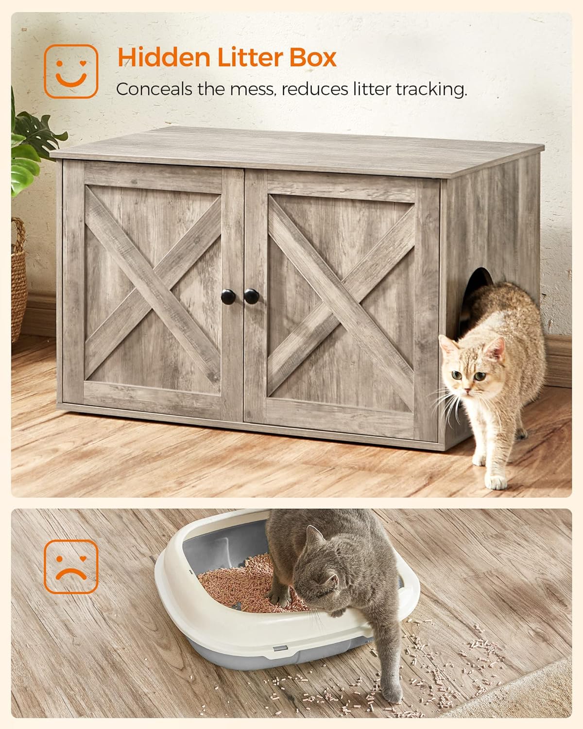 Feandrea Cat Litter Box Enclosure, End Table, 31.5 x 20.9 x 19.7 Inches