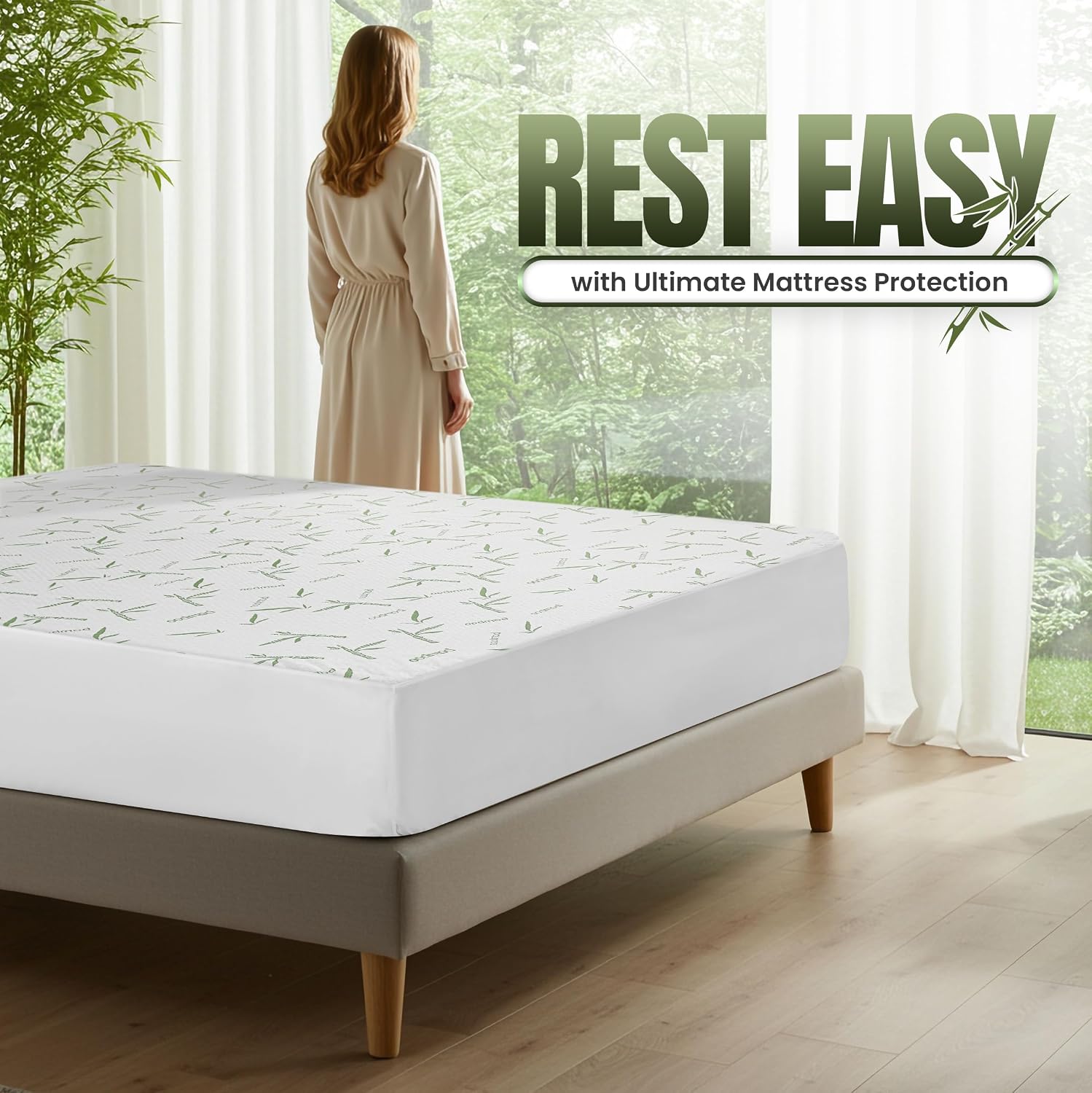 Bamboo Viscose Waterproof Mattress Protector Queen Size, fits 17" deep | Utopia Bedding Cooling Mattress Cover, Soft Breathable Mattress Pad, Noiseless, Fitted Style, Stretchable Pockets, Washable