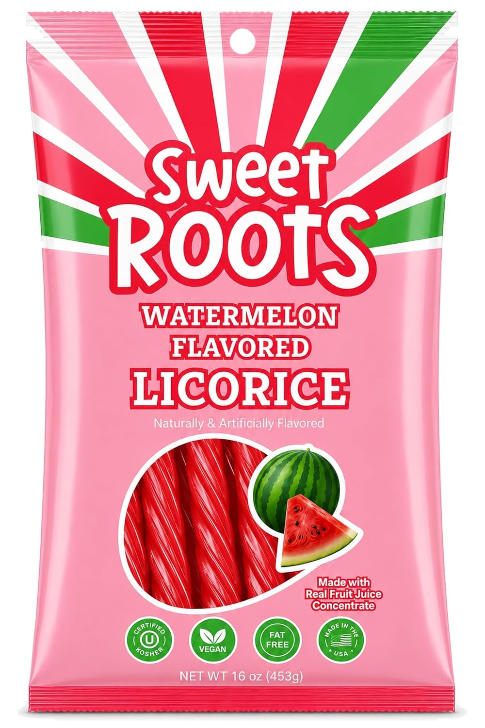 Sweet Roots Black Licorice Twists – 1 Bag (16 oz) – Jumbo Size Candy Sticks | Vegan, Fat Free, Kosher | Soft Gourmet Licorice Candy with Classic Black Licorice Flavor