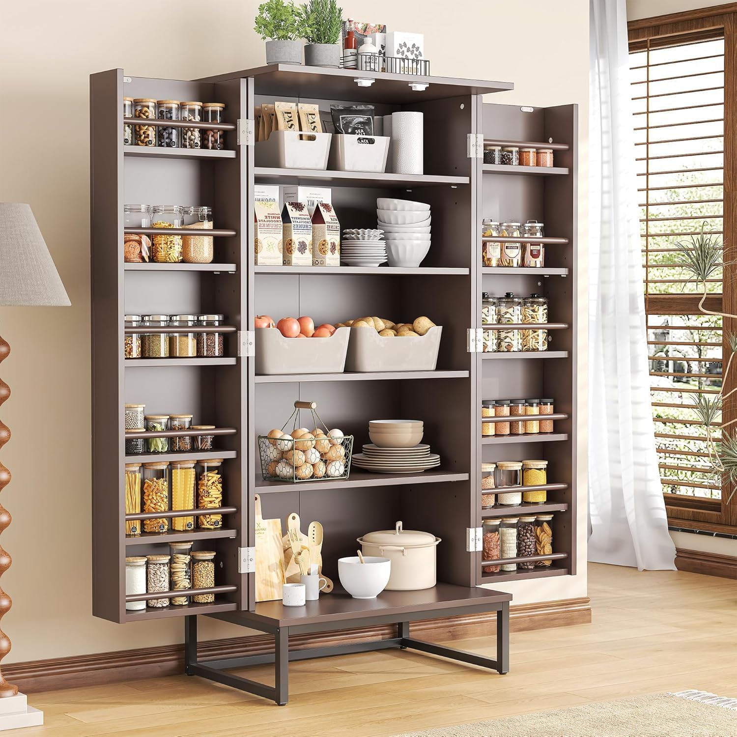 kepptory 47” Pantry Cabinet, Kitchen Pantry Storage Cabinet with Doors and Adjustable Shelves,Freestanding Buffet Cupboards Sideboard for Living Room and Dinning Room (White)