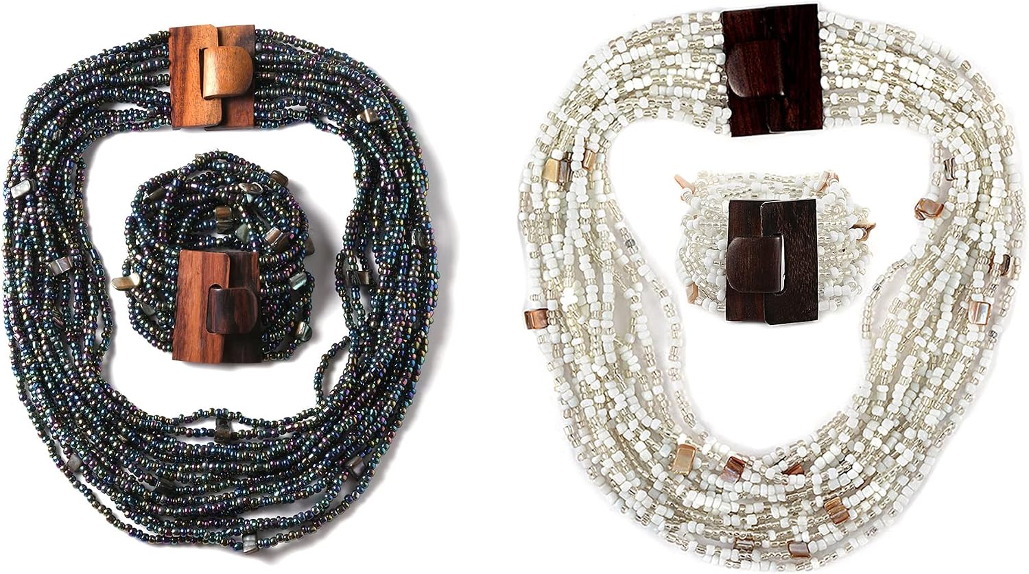 Shop LC Handmade Seed Bead Wooden Buckle Stretchable Bracelet Multi Strand Boho Layered Necklace Vintage Jewelry Gifts Sets Women