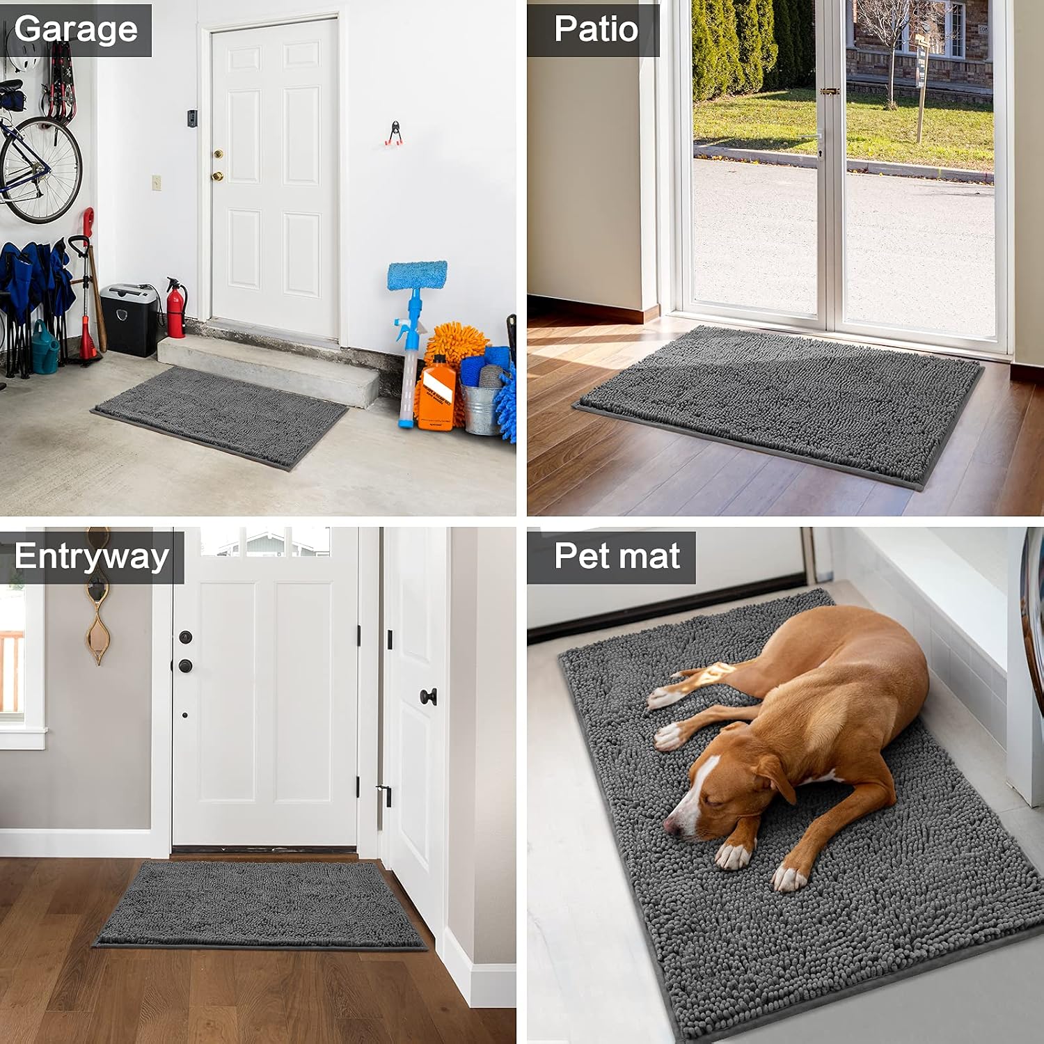 HOMEIDEAS Dog Door Mat for Muddy Paws 30x20, Absorbs Moisture and Dirt, Non-Slip Washable Doormat, Soft Chenille Mud Mat for Dogs