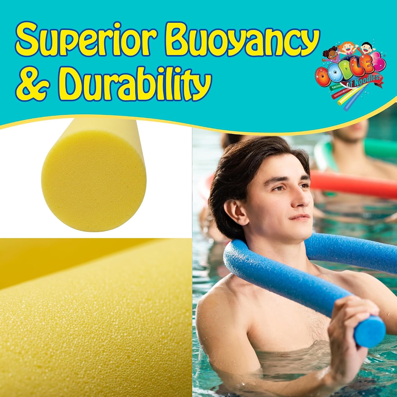 Oodles of Noodles Solid Deluxe Extra Long Pool Noodles - 3 Pack - Approx. 55 inch x 2.75 inch Durable Floating Foam Tubes - Premium Foam Noodle for Swimming, Crafts, Exercise, and Water Activities