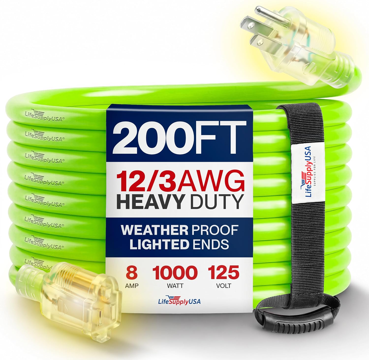 25ft Outdoor/Indoor Extension Cord 12/3 Gauge Extra Heavy Duty 3 Prong SJTW, Waterproof, Flexible Cold-Resistant Long Power Cord,15A 125V 1875W, Yellow by LifeSupplyUSA