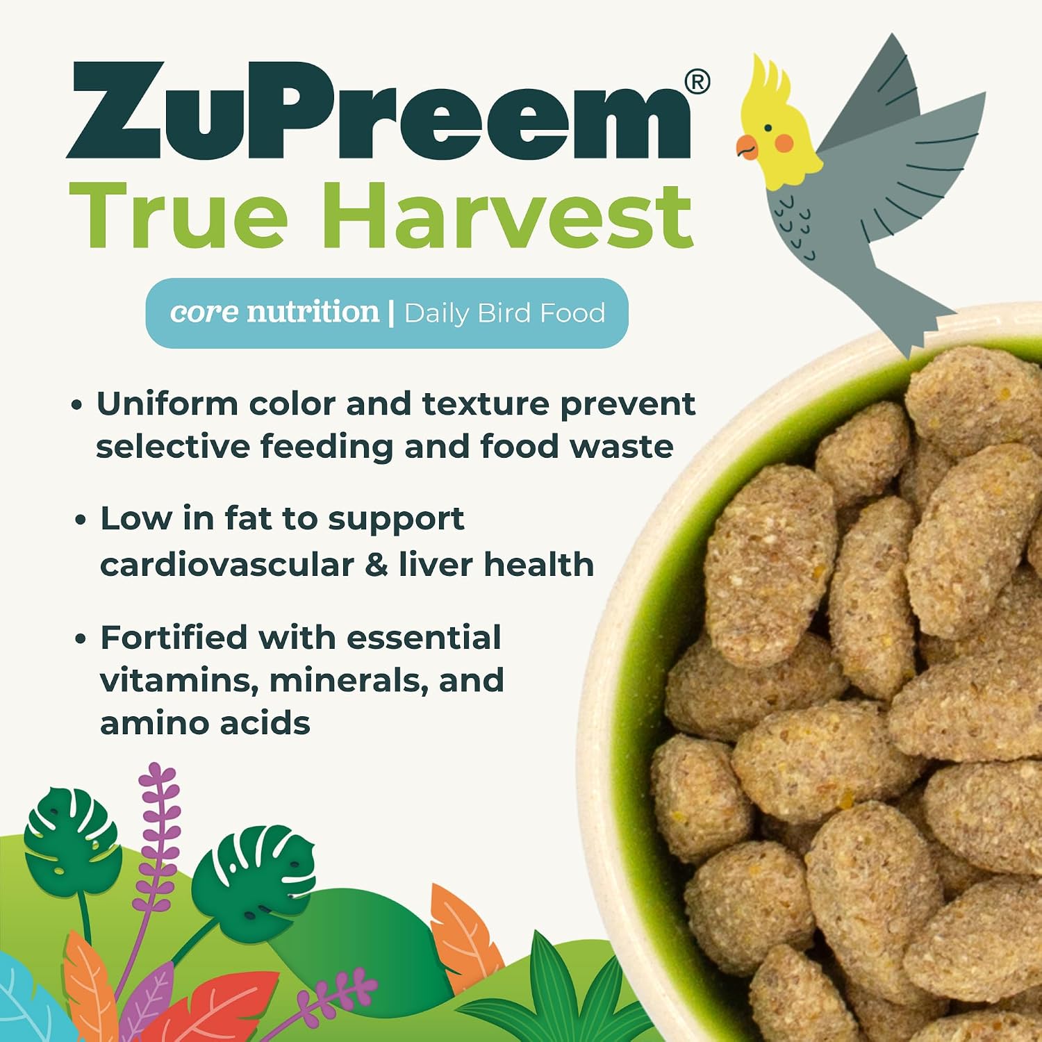 ZuPreem FruitBlend Cockatiel & Conure Food, Uniform Bird Food, M, 2 lb | Bird Food Pellets, Real Fruit, Blend, Cockatiel Food, Conures, Lovebirds, Love Bird Pellets, Quaker, Parrot, Medium Birds