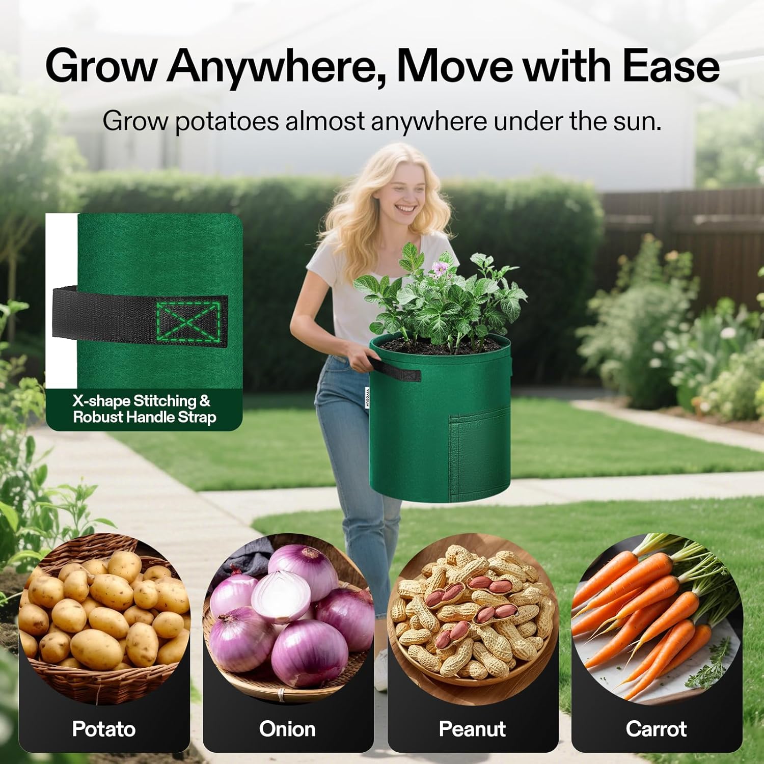 VIVOSUN 5-Pack 7 Gallon Potato Grow Bags, Roll-up Harvest Window