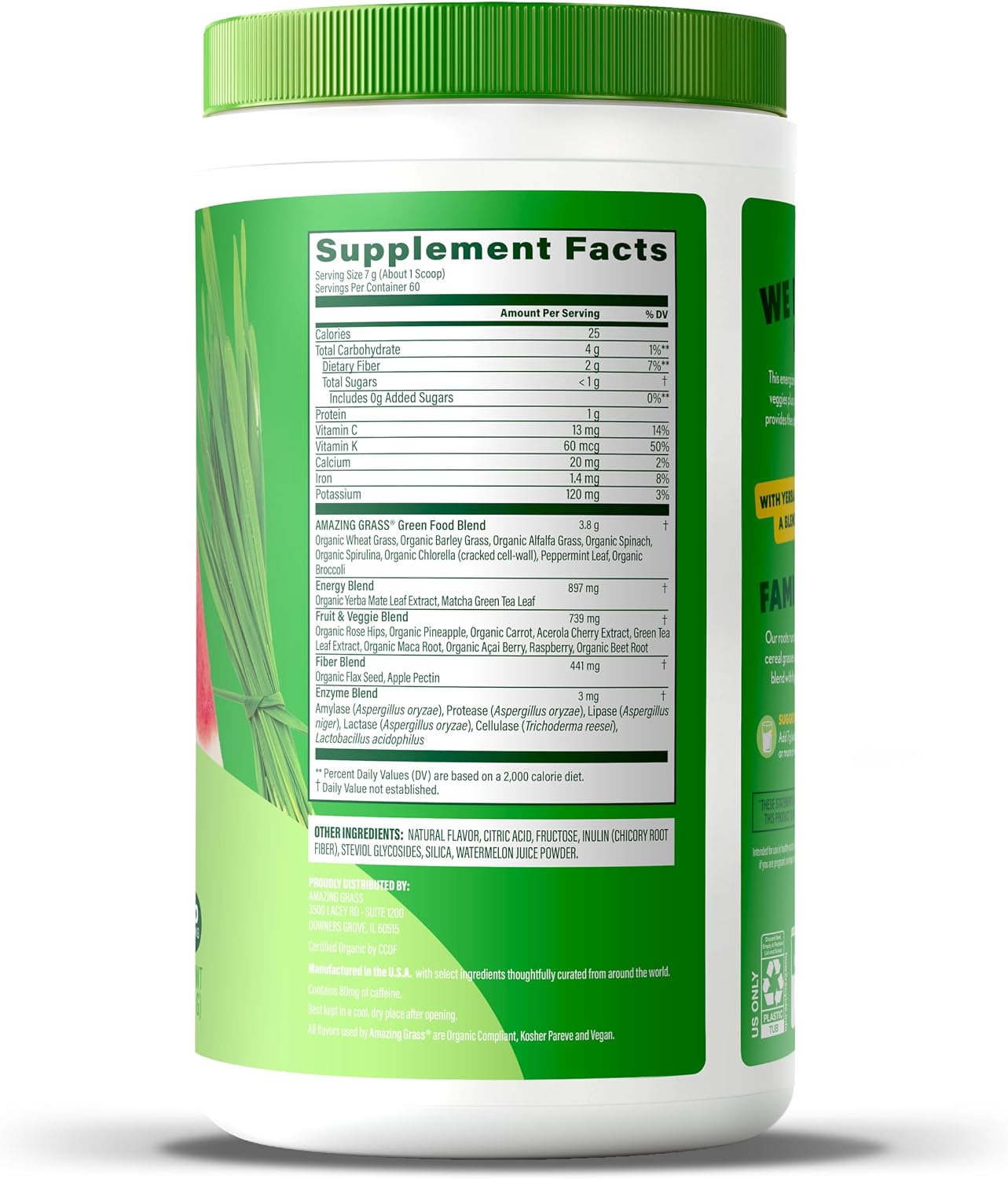 Amazing Grass Super Greens Powder Energy Lemon Lime, 30 Servings | Organic Energy Greens Powder with Plant-Based Caffeine, Yerba Mate & Green Tea Leaf for Sustained Energy & Focus