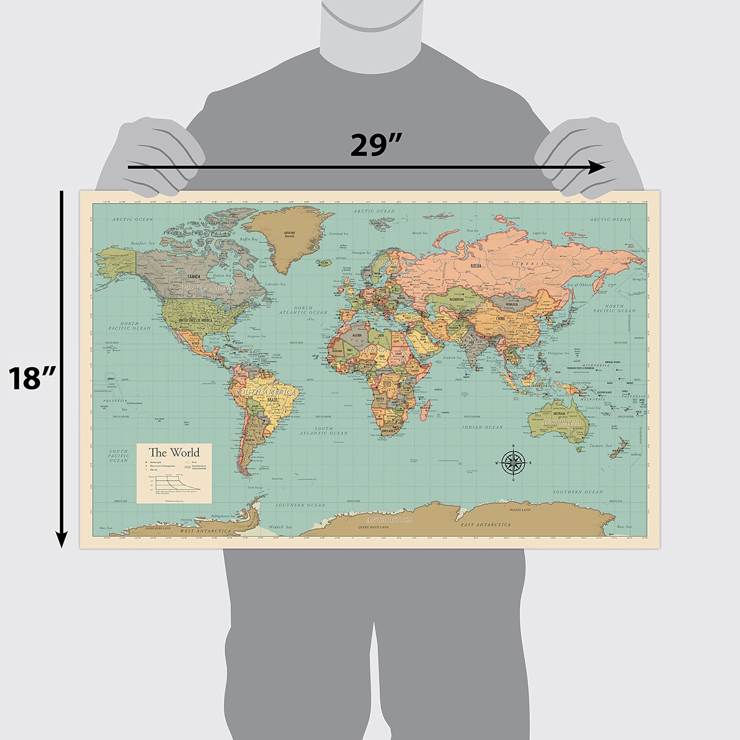 Laminated World Map & US Map Poster Set - 18" x 29" - Wall Chart Maps of the World & United States - Made in the USA - (LAMINATED, 18" x 29")