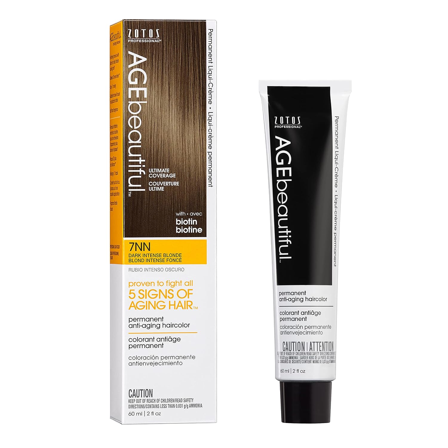 AGE beautiful Permanent Hair Color Cream, 100% Gray Coverage Hair Dye with Biotin Anti-Aging Formula for Fuller, Thicker Hair, Professional Salon Quality