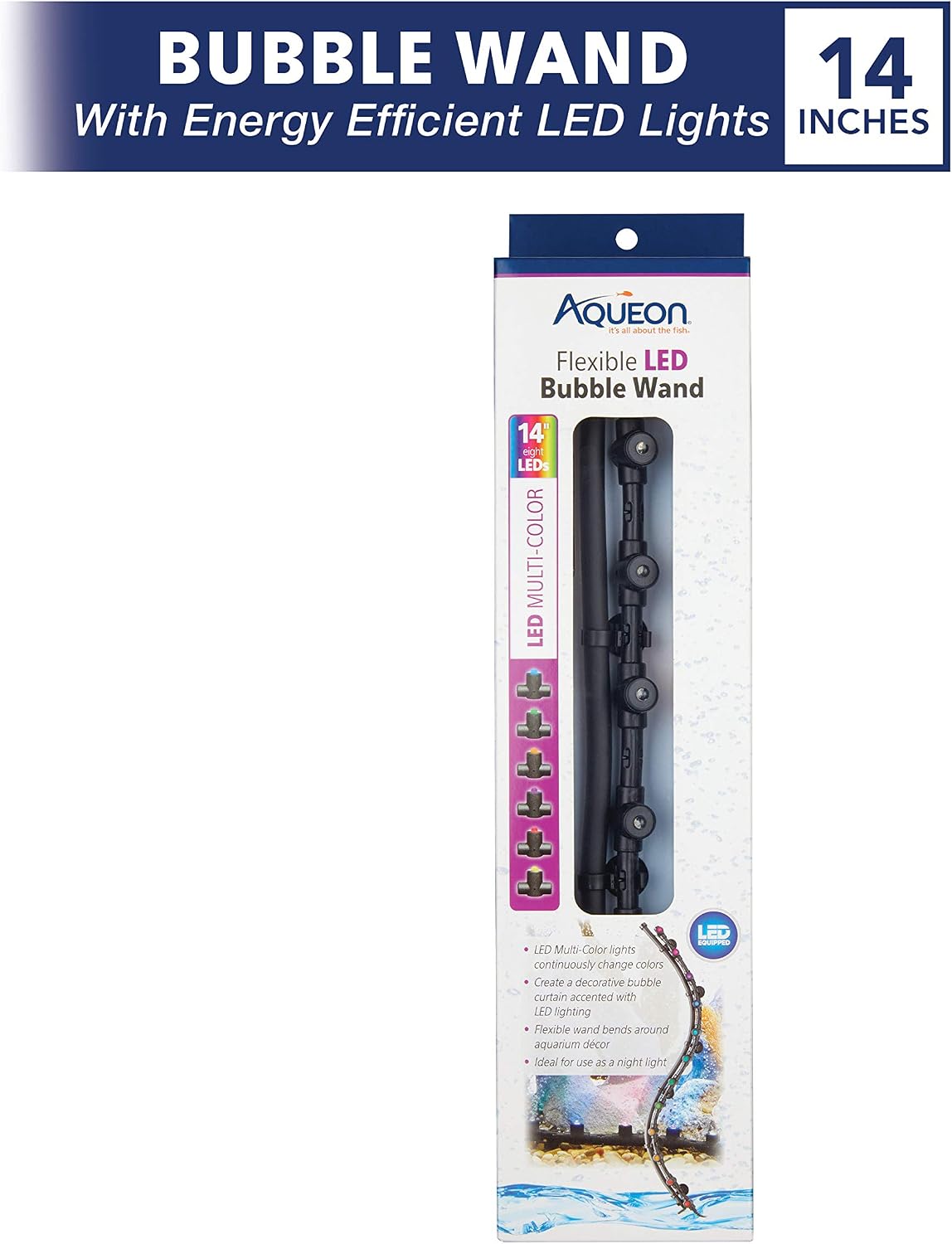 Aqueon Fish Tank Aquarium Flexible LED Accent Light and Bubble Wand, Blue, 14 Inch
