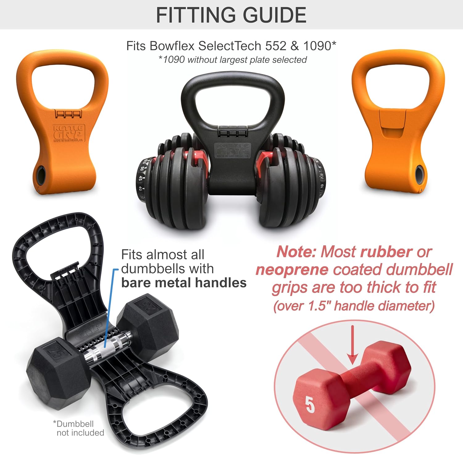 KETTLE GRYP Dumbbell to Kettlebell Grip Converter Handle Made in USA Orange