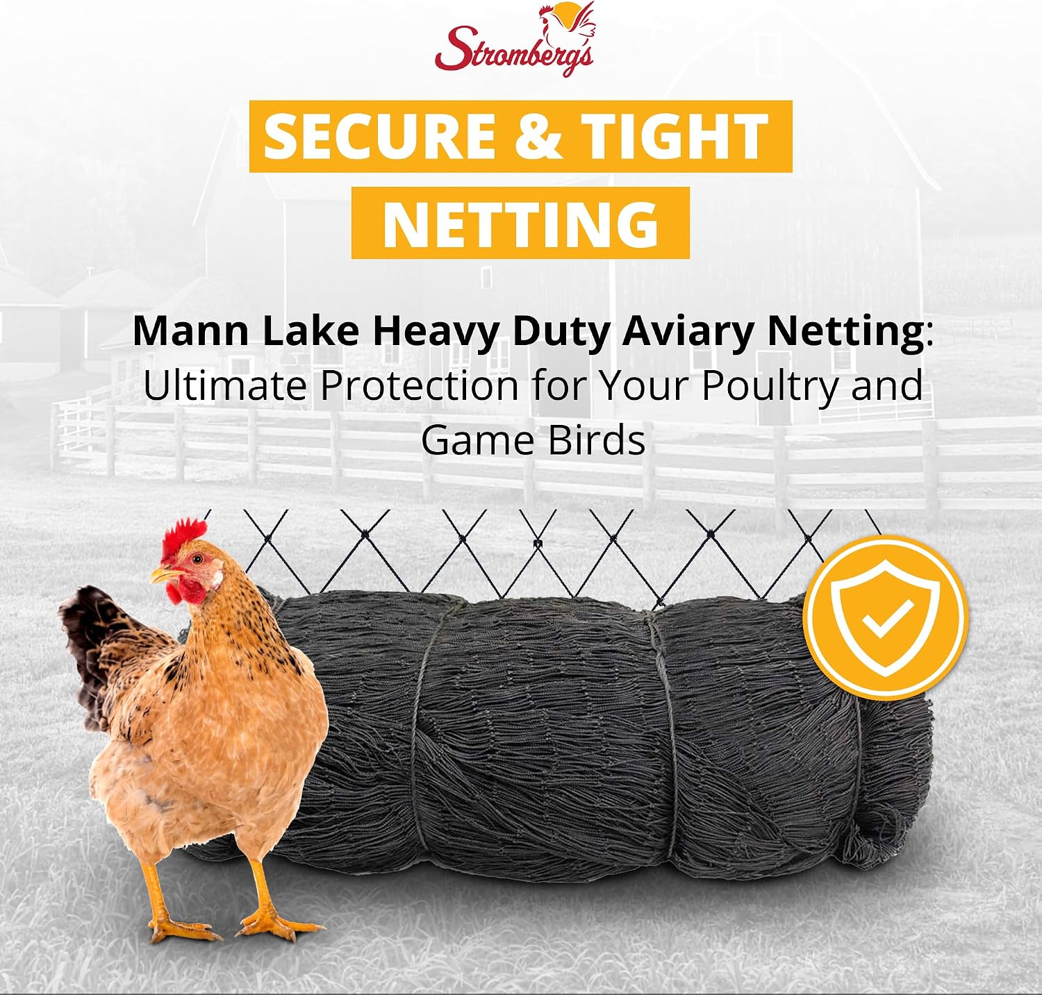 Stromberg’s 2” Mesh Heavy Duty Knotted Aviary Netting, UV Resistant Polyethylene Fiber for Game Birds, Pheasants & Poultry, 85 Lbs Break Strength Durable Against Weather and Predators, Size 25' x 50'